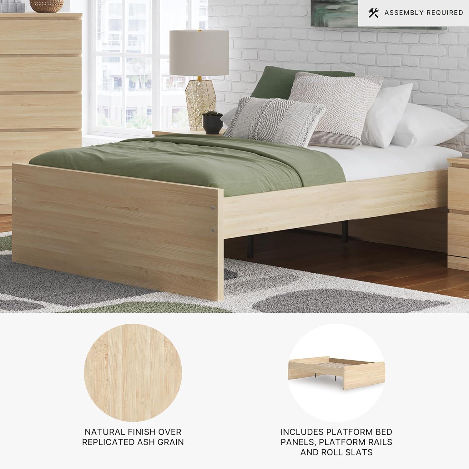 imageSignature Design by Ashley Onita Minimalist 4Drawer Full Platform Bed with 2 Side Storage Foundation or Box Spring Not Needed WhiteLight Brown
