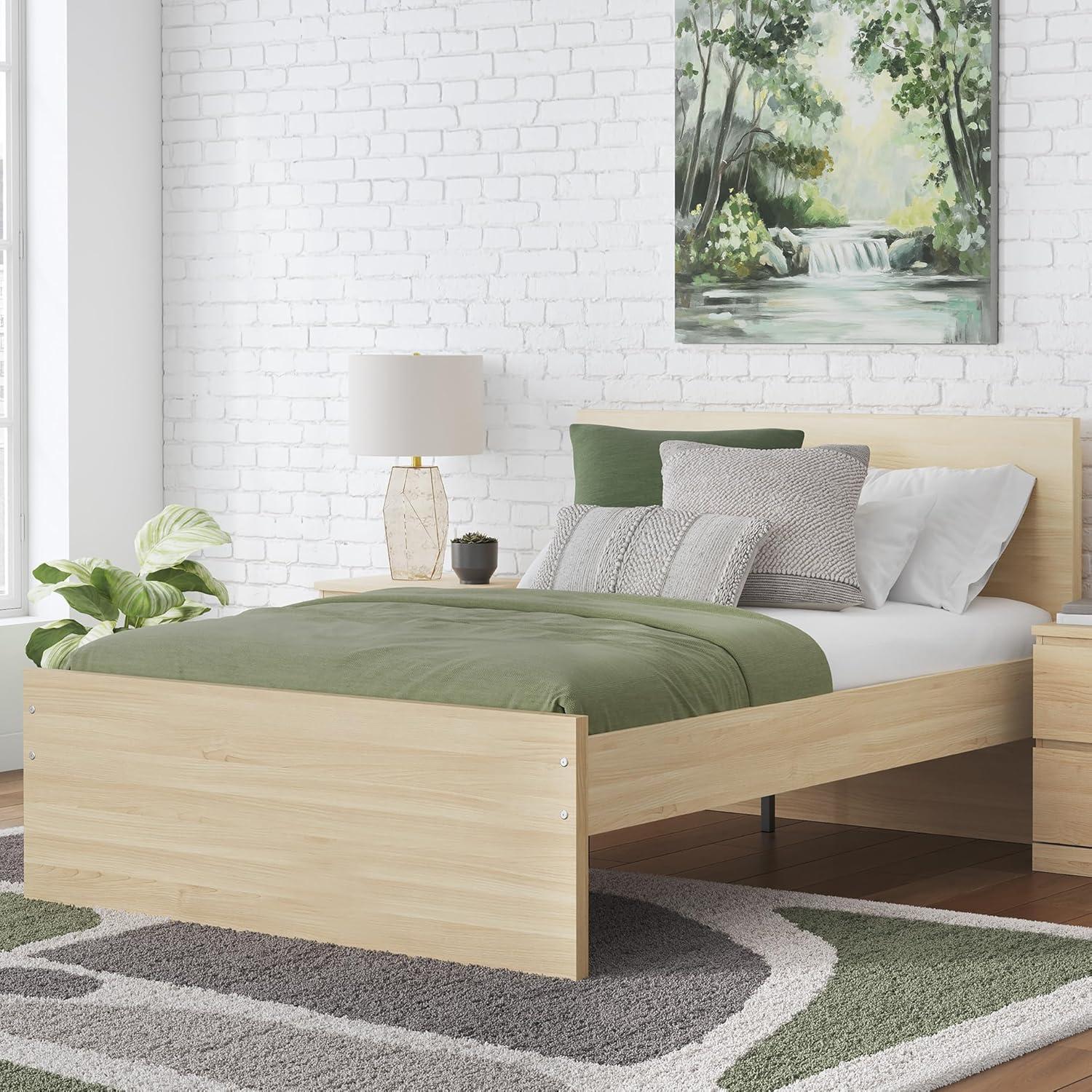 imageSignature Design by Ashley Onita Minimalist 4Drawer Full Platform Bed with 2 Side Storage Foundation or Box Spring Not Needed WhiteLight Brown