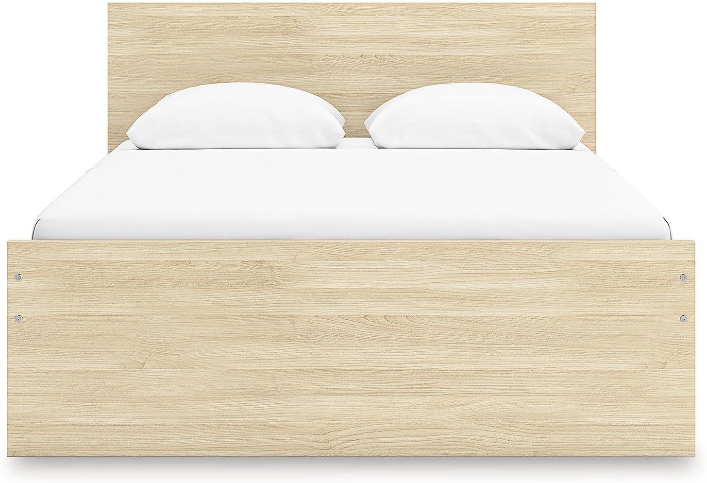 imageSignature Design by Ashley Onita Minimalist 4Drawer Full Platform Bed with 2 Side Storage Foundation or Box Spring Not Needed WhiteLight Brown