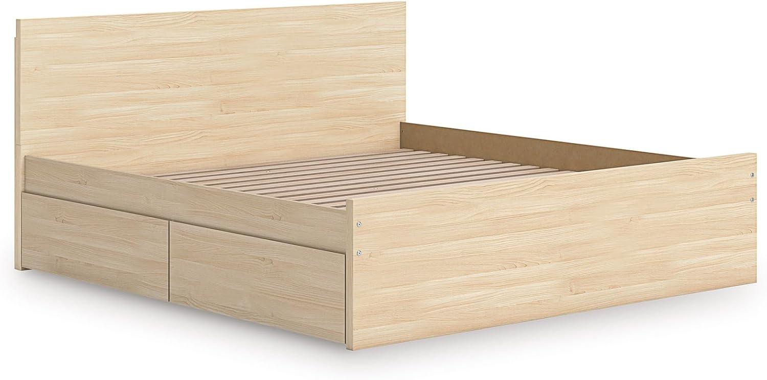 imageSignature Design by Ashley Onita Minimalist 4Drawer Full Platform Bed with 2 Side Storage Foundation or Box Spring Not Needed WhiteLight Brown