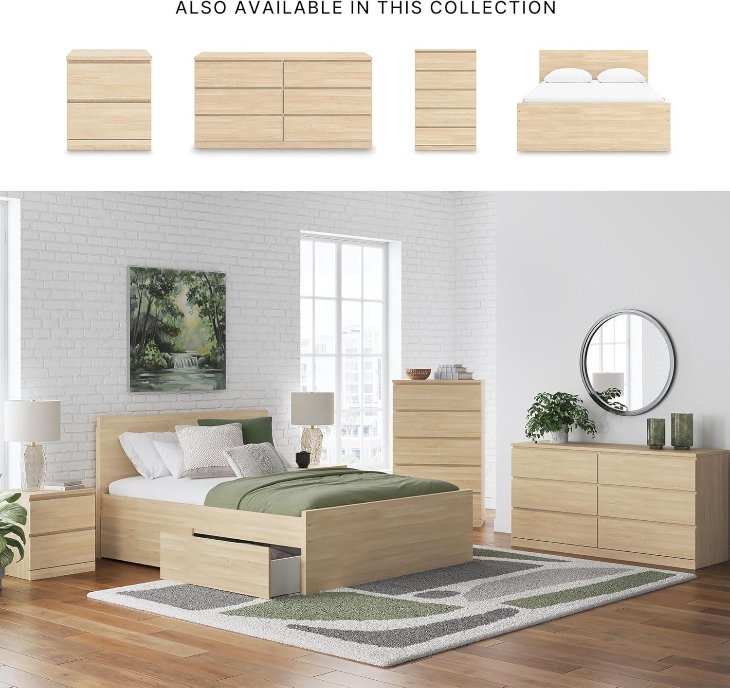 imageSignature Design by Ashley Onita Minimalist 4Drawer Full Platform Bed with 2 Side Storage Foundation or Box Spring Not Needed WhiteLight Brown