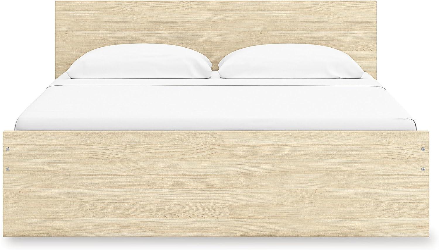 imageSignature Design by Ashley Onita Minimalist 4Drawer Full Platform Bed with 2 Side Storage Foundation or Box Spring Not Needed WhiteLight Brown