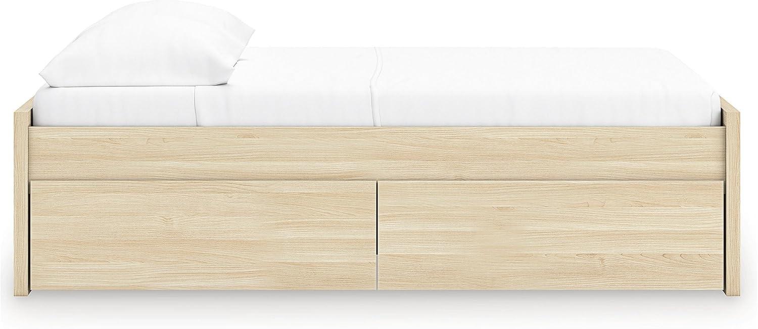 imageSignature Design by Ashley Onita Minimalist 4Drawer Full Platform Bed with 2 Side Storage Foundation or Box Spring Not Needed WhiteLight Brown