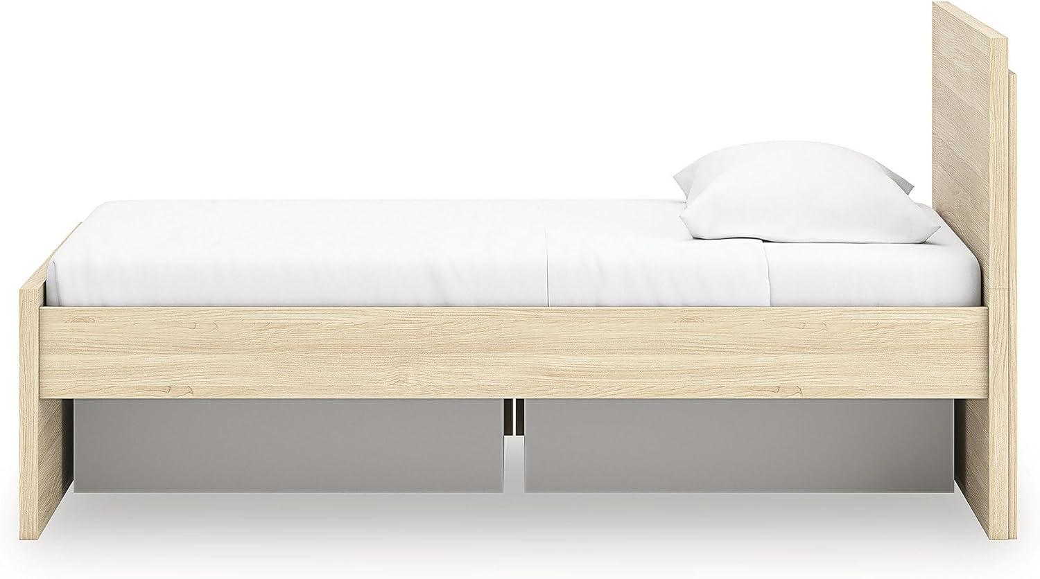 imageSignature Design by Ashley Onita Minimalist 4Drawer Full Platform Bed with 2 Side Storage Foundation or Box Spring Not Needed WhiteLight Brown