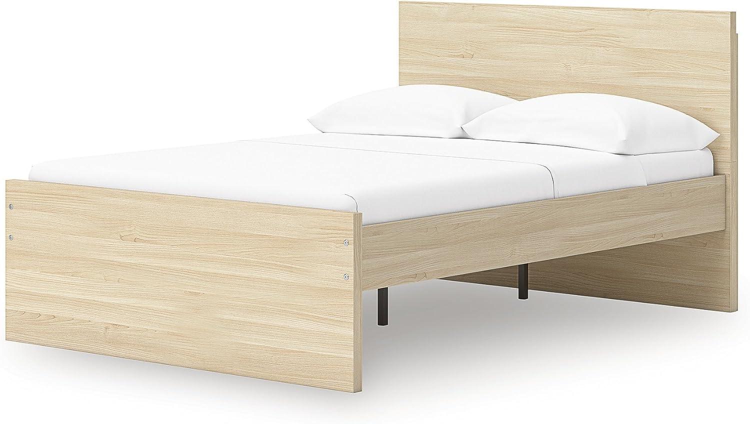 imageSignature Design by Ashley Onita Minimalist 4Drawer Full Platform Bed with 2 Side Storage Foundation or Box Spring Not Needed WhiteLight Brown