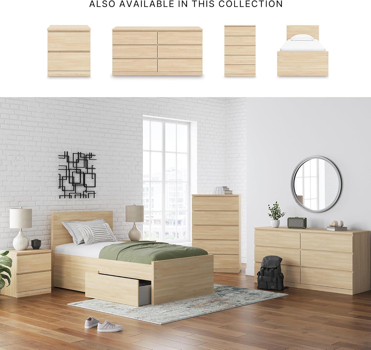 imageSignature Design by Ashley Onita Minimalist 4Drawer Full Platform Bed with 2 Side Storage Foundation or Box Spring Not Needed WhiteLight Brown