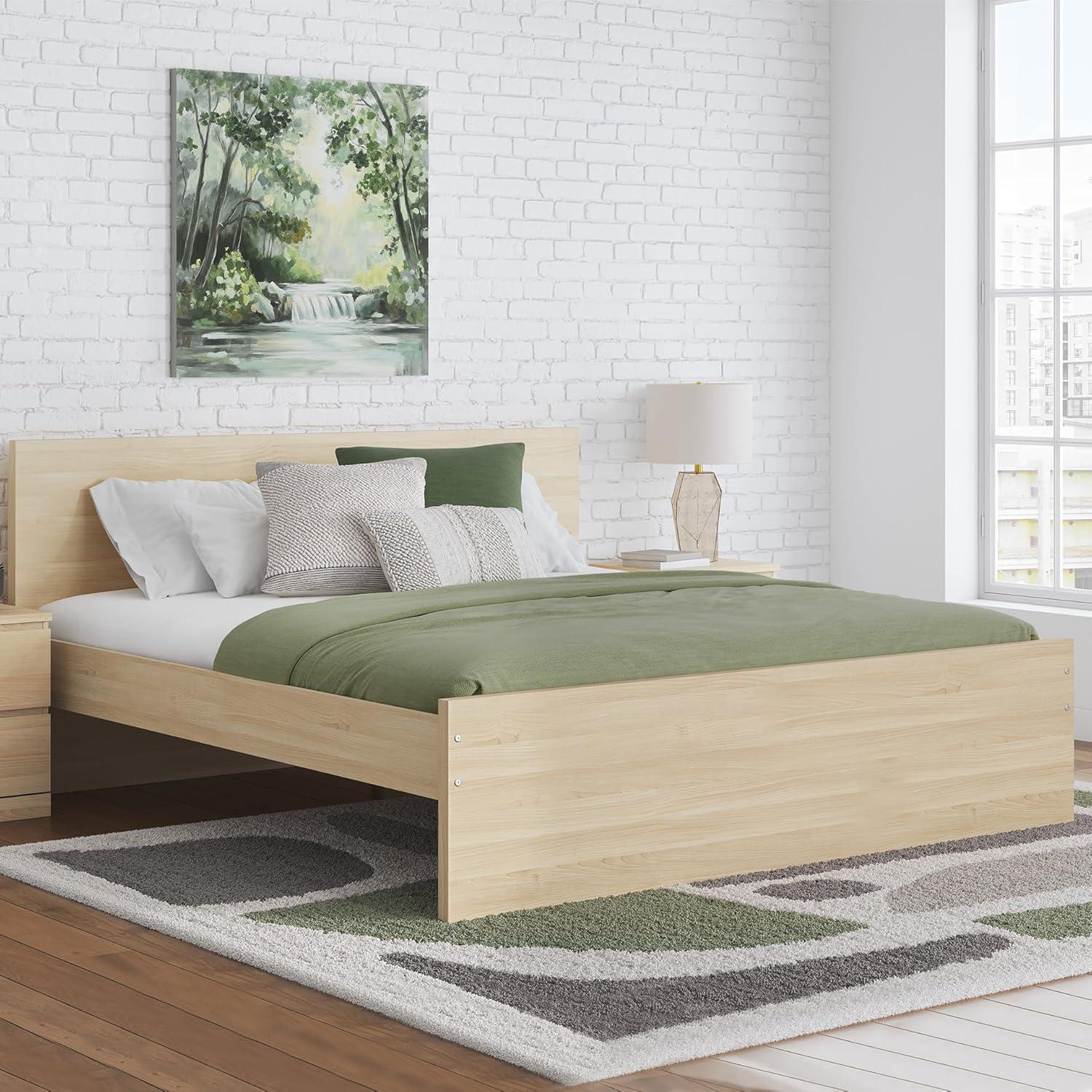 imageSignature Design by Ashley Onita Minimalist 4Drawer Full Platform Bed with 2 Side Storage Foundation or Box Spring Not Needed WhiteLight Brown