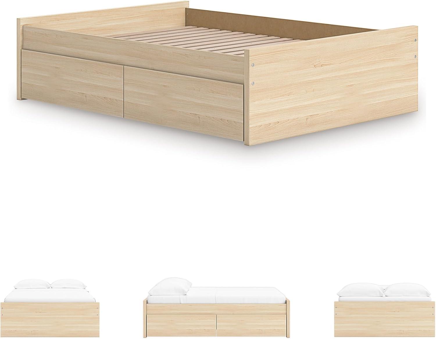 imageSignature Design by Ashley Onita Minimalist 4Drawer Full Platform Bed with 2 Side Storage Foundation or Box Spring Not Needed WhiteLight Brown