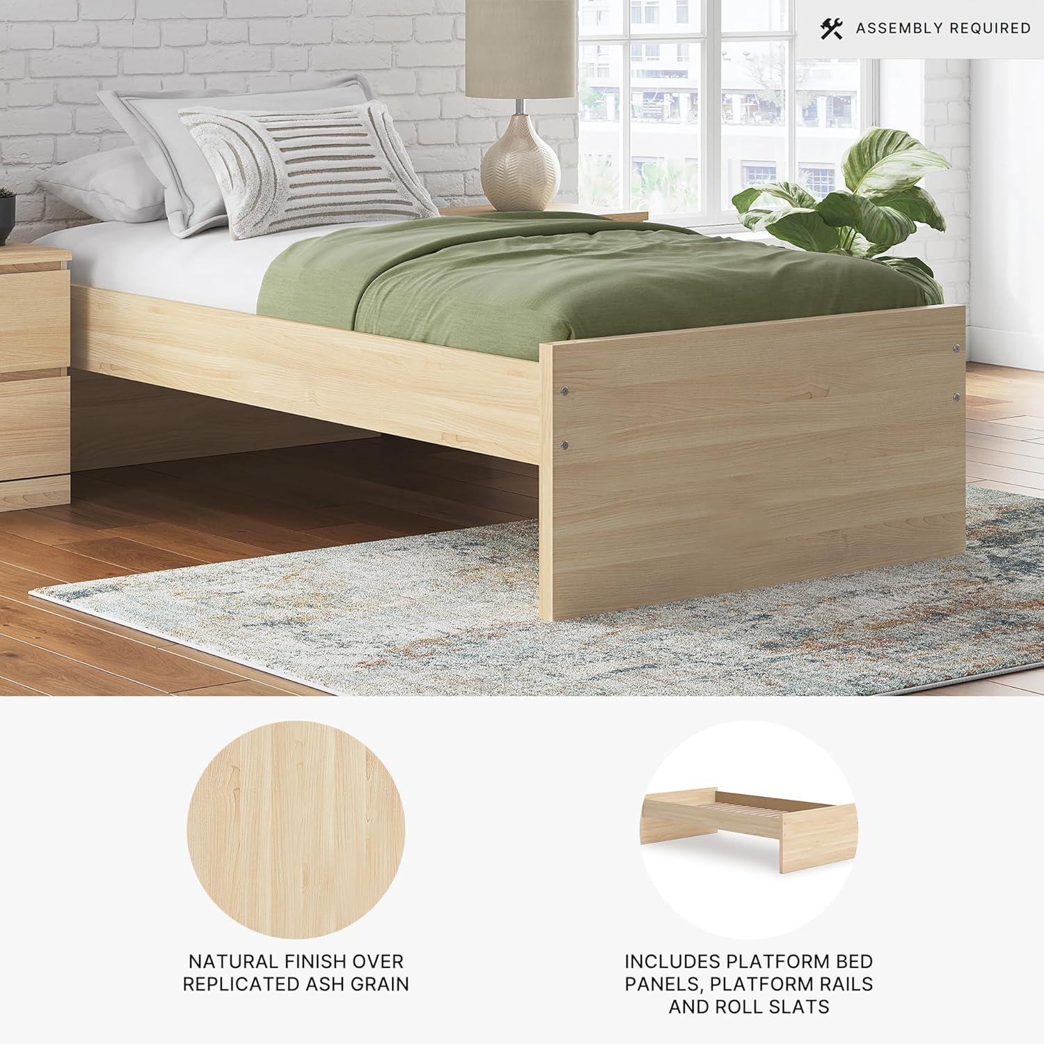 imageSignature Design by Ashley Onita Minimalist 4Drawer Full Platform Bed with 2 Side Storage Foundation or Box Spring Not Needed WhiteLight Brown