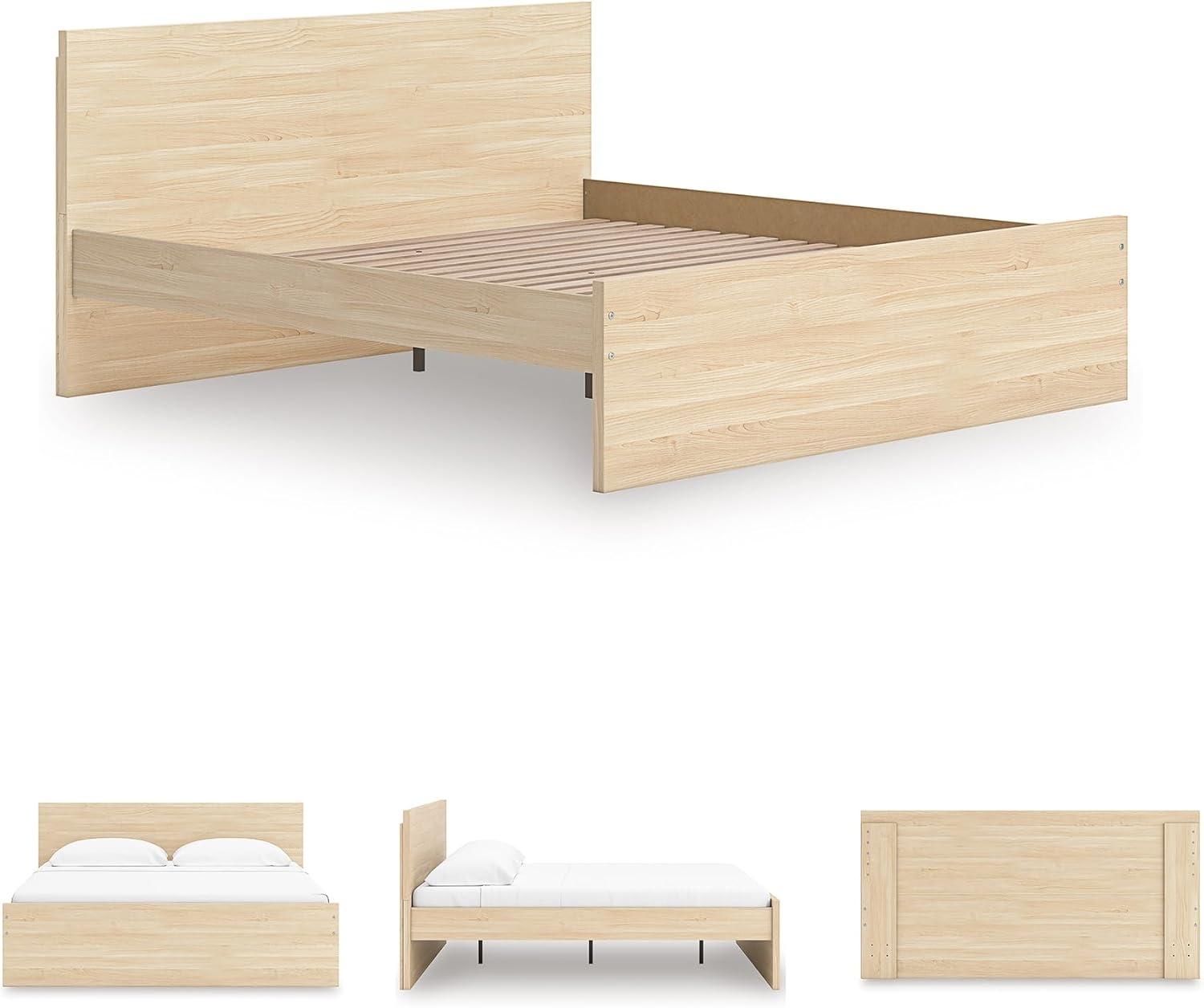 imageSignature Design by Ashley Onita Minimalist 4Drawer Full Platform Bed with 2 Side Storage Foundation or Box Spring Not Needed WhiteLight Brown