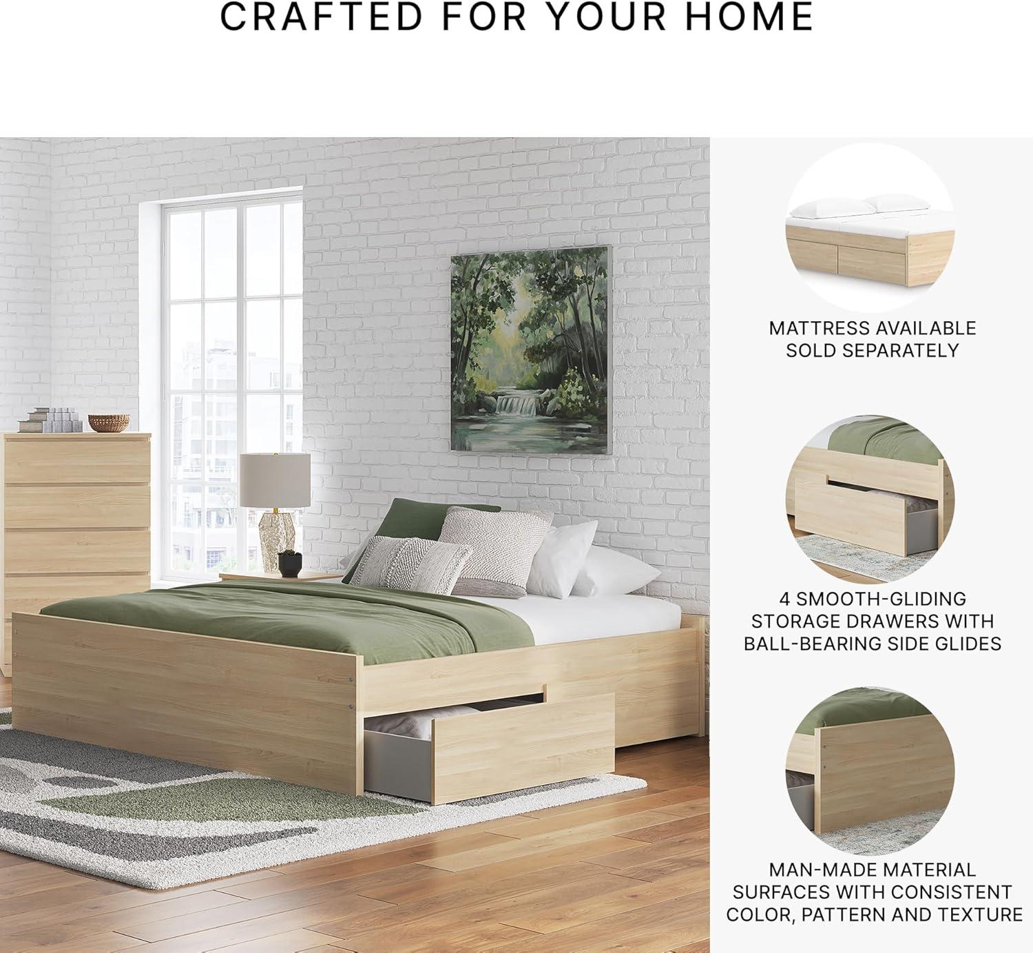 imageSignature Design by Ashley Onita Minimalist 4Drawer Full Platform Bed with 2 Side Storage Foundation or Box Spring Not Needed WhiteLight Brown