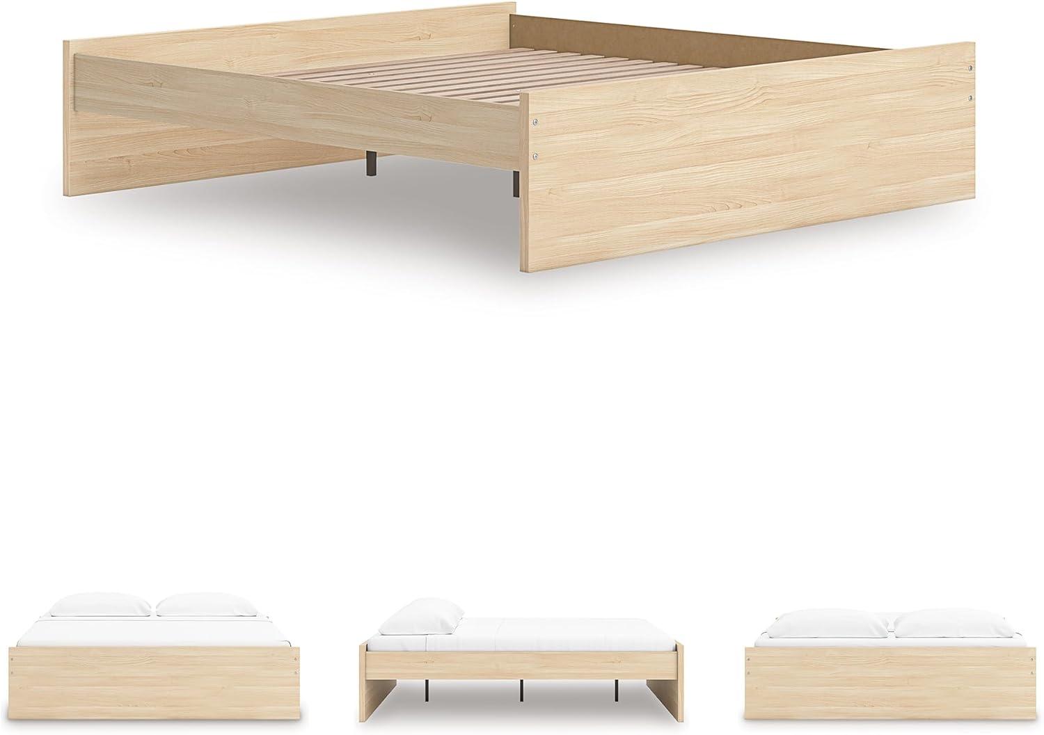 imageSignature Design by Ashley Onita Minimalist 4Drawer Full Platform Bed with 2 Side Storage Foundation or Box Spring Not Needed WhiteLight Brown