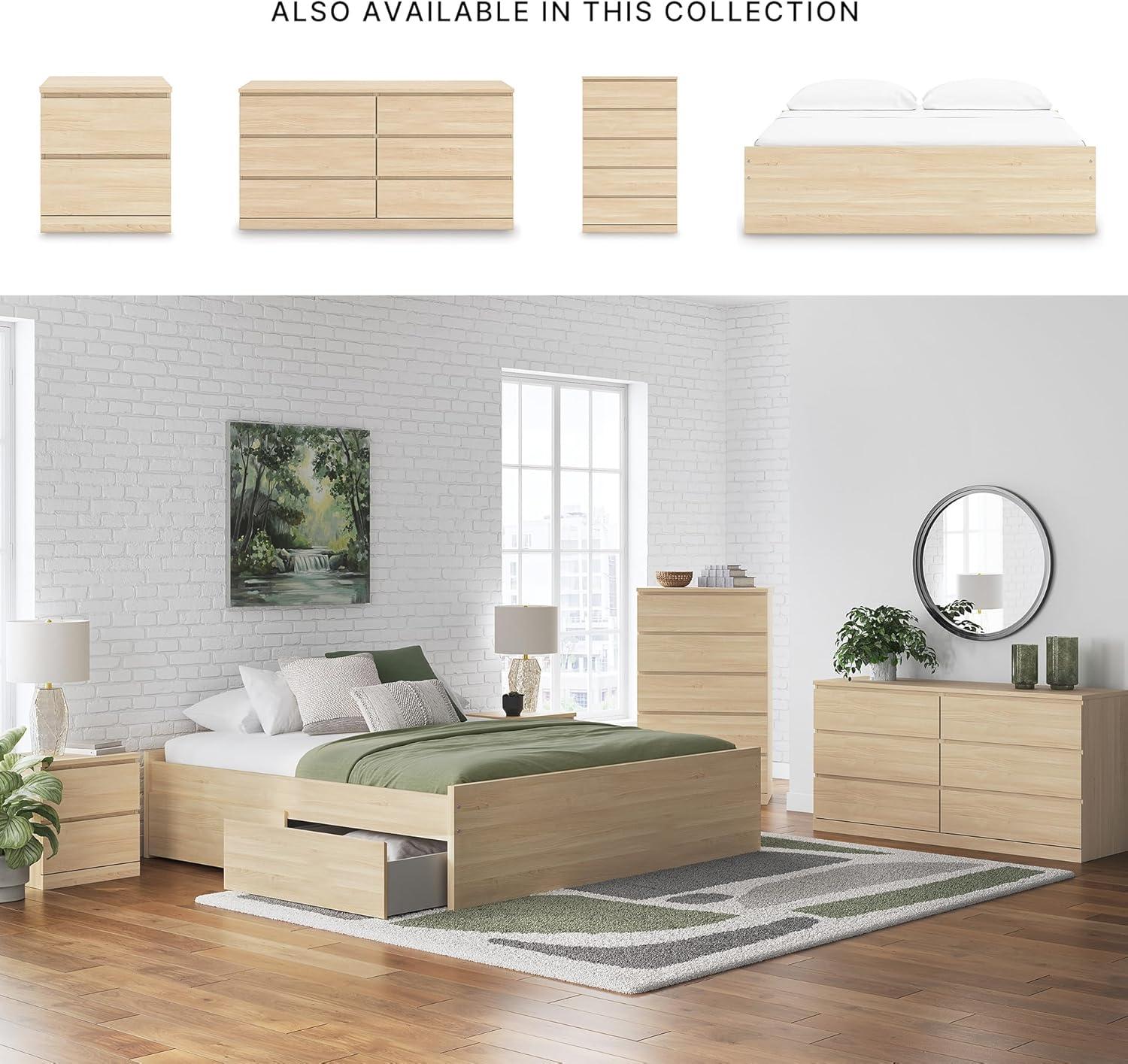 imageSignature Design by Ashley Onita Minimalist 4Drawer Full Platform Bed with 2 Side Storage Foundation or Box Spring Not Needed WhiteLight Brown