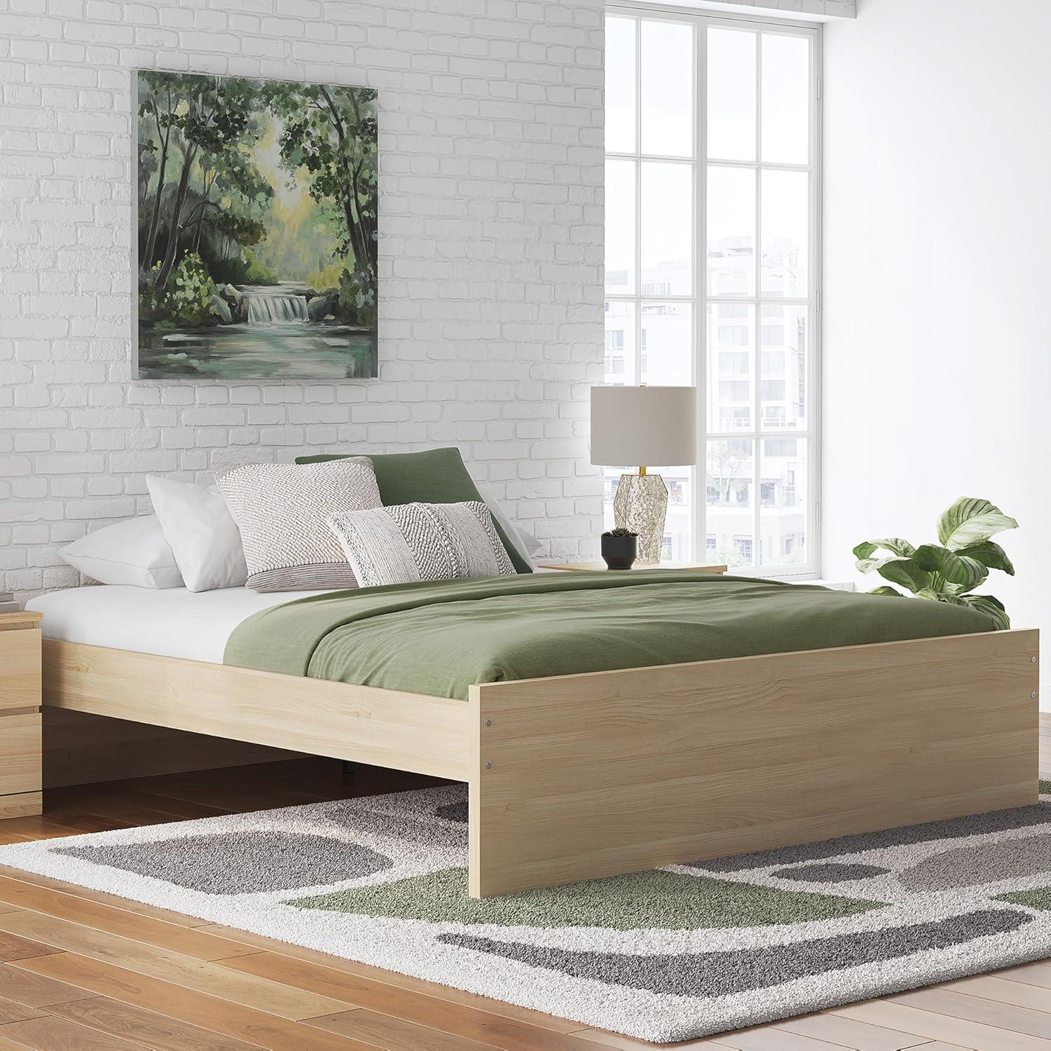 imageSignature Design by Ashley Onita Minimalist 4Drawer Full Platform Bed with 2 Side Storage Foundation or Box Spring Not Needed WhiteLight Brown
