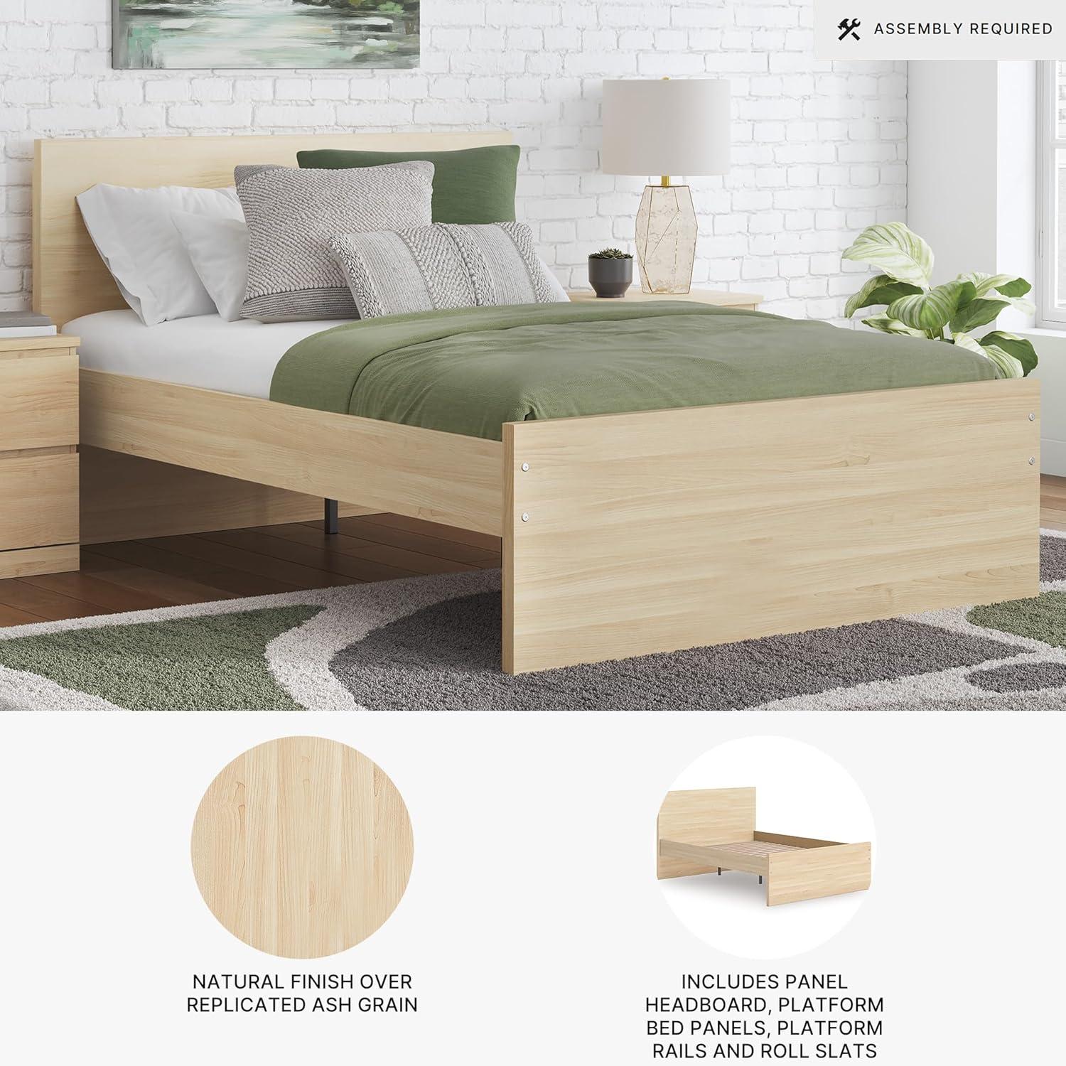 imageSignature Design by Ashley Onita Minimalist 4Drawer Full Platform Bed with 2 Side Storage Foundation or Box Spring Not Needed WhiteLight Brown