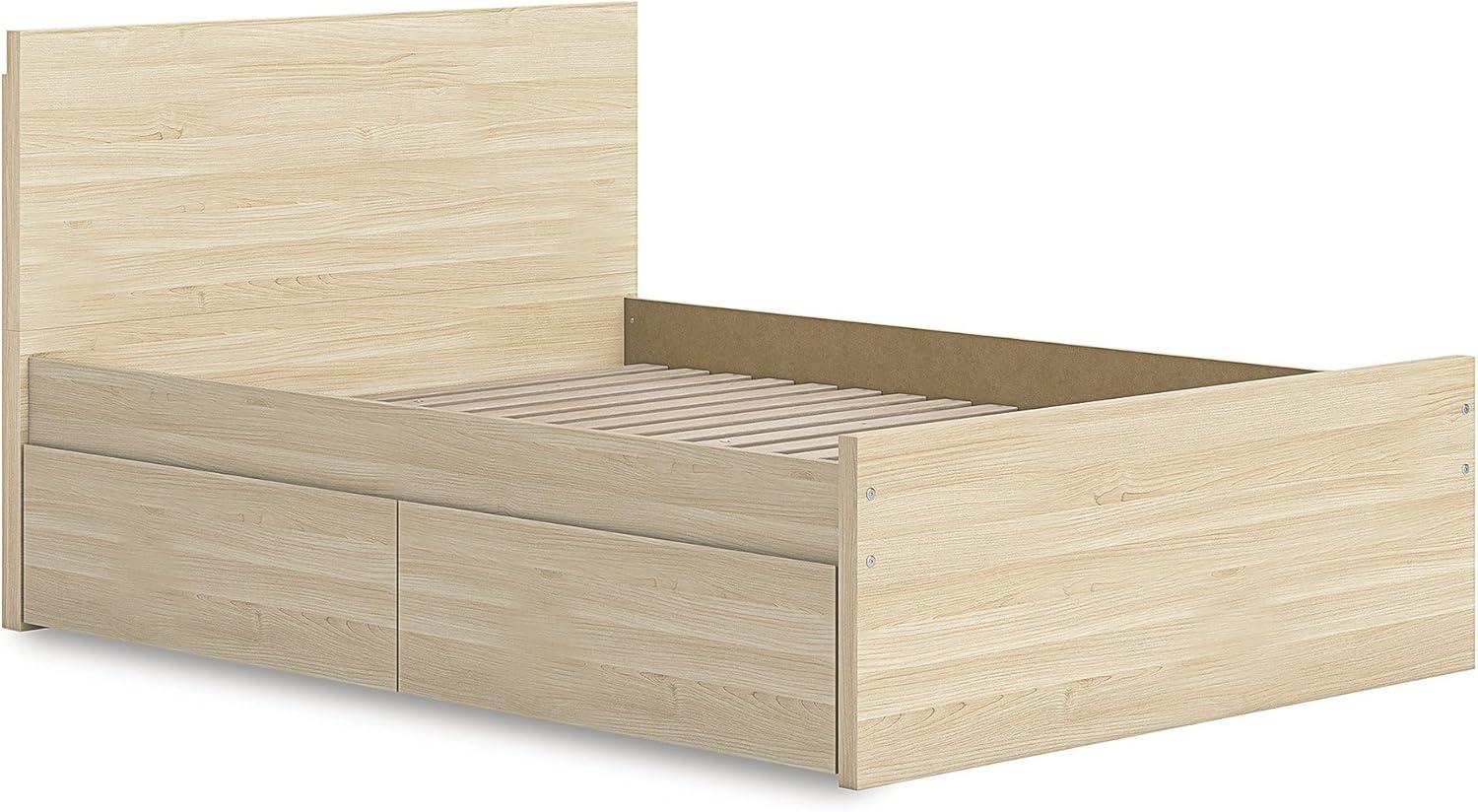 imageSignature Design by Ashley Onita Minimalist 4Drawer Full Platform Bed with 2 Side Storage Foundation or Box Spring Not Needed WhiteLight Brown