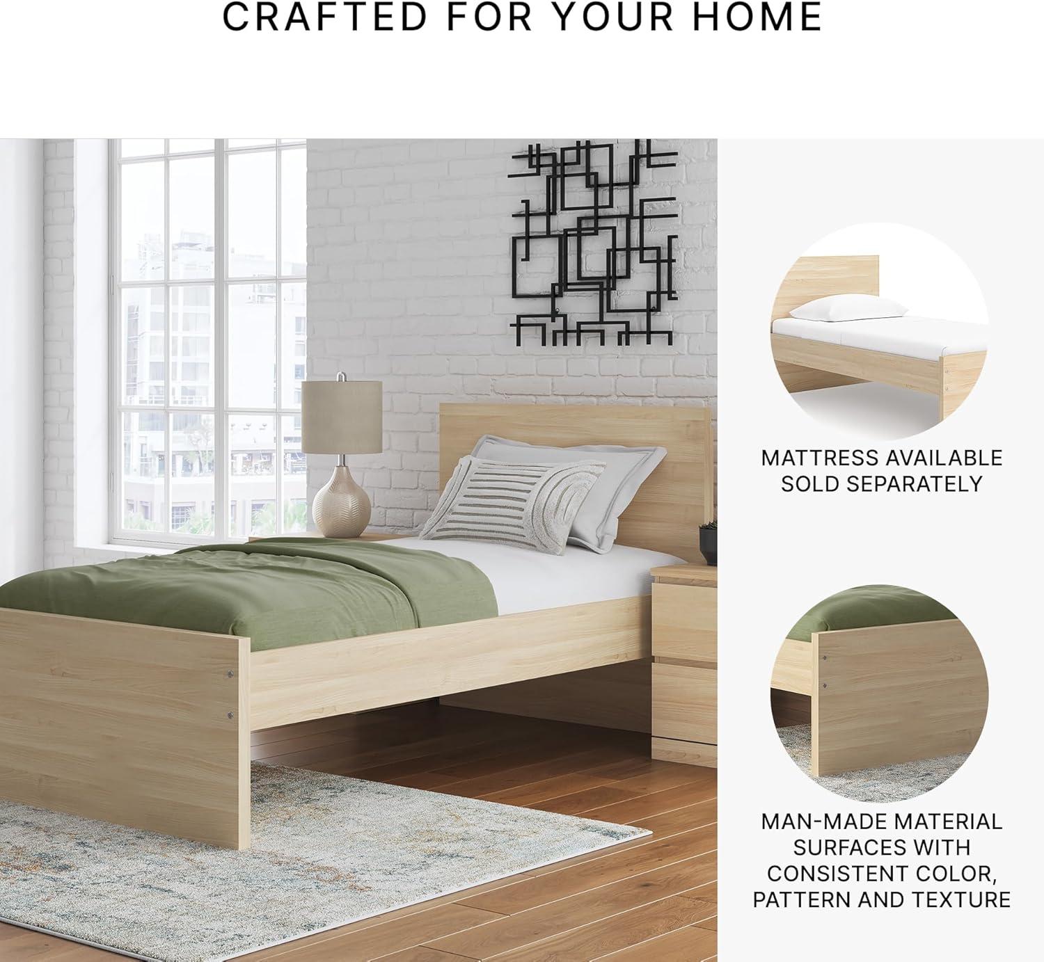 imageSignature Design by Ashley Onita Minimalist 4Drawer Full Platform Bed with 2 Side Storage Foundation or Box Spring Not Needed WhiteLight Brown