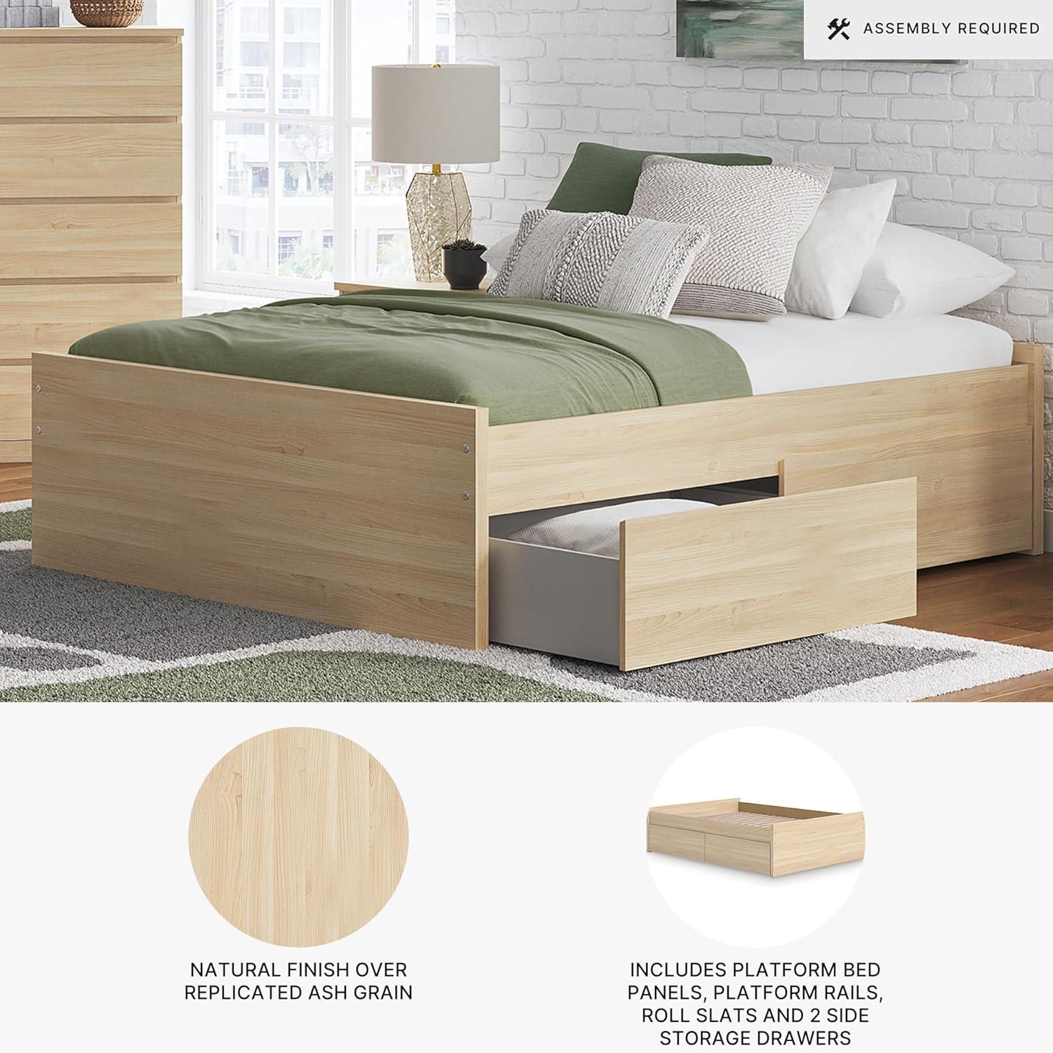 imageSignature Design by Ashley Onita Minimalist 4Drawer Full Platform Bed with 2 Side Storage Foundation or Box Spring Not Needed WhiteLight Brown