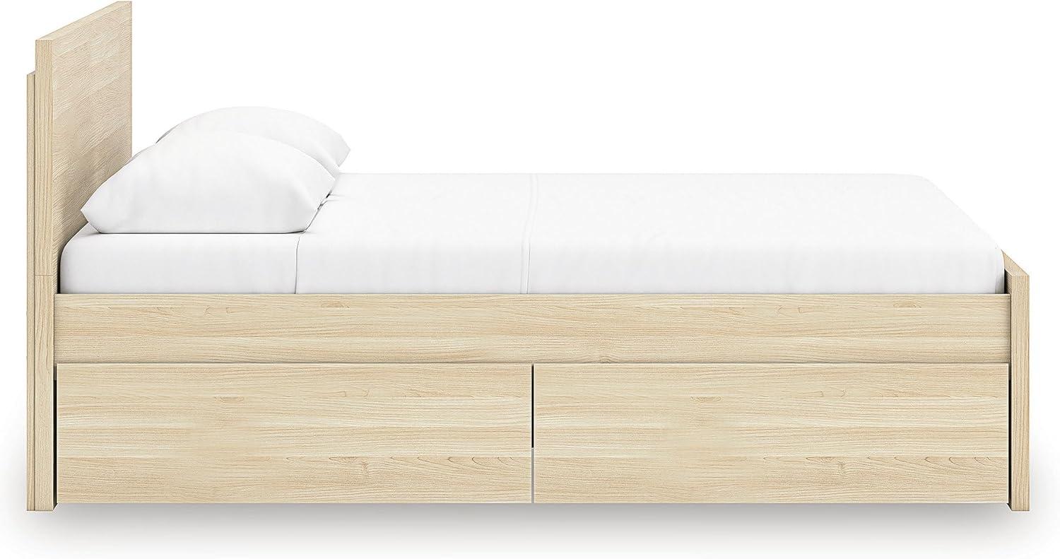 imageSignature Design by Ashley Onita Minimalist 4Drawer Full Platform Bed with 2 Side Storage Foundation or Box Spring Not Needed WhiteLight Brown