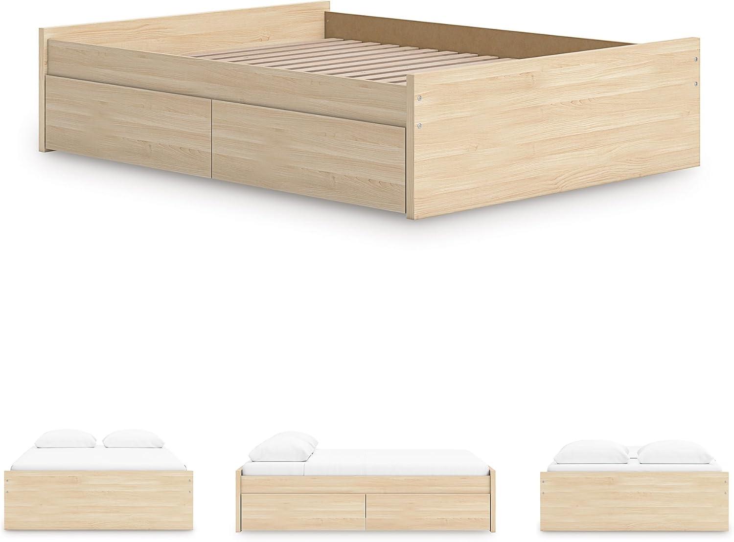imageSignature Design by Ashley Onita Minimalist 4Drawer Full Platform Bed with 2 Side Storage Foundation or Box Spring Not Needed WhiteLight Brown