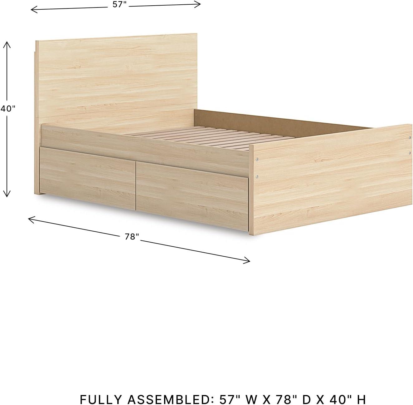 imageSignature Design by Ashley Onita Minimalist 4Drawer Full Platform Bed with 2 Side Storage Foundation or Box Spring Not Needed WhiteLight Brown