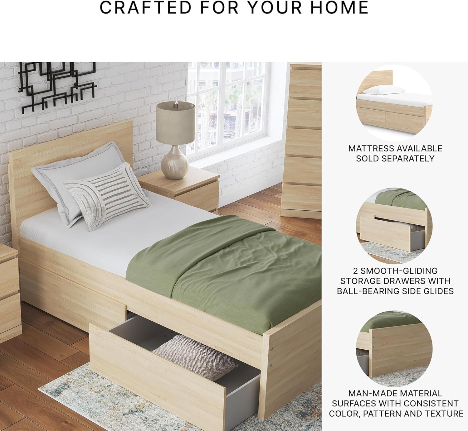 imageSignature Design by Ashley Onita Minimalist 4Drawer Full Platform Bed with 2 Side Storage Foundation or Box Spring Not Needed WhiteLight Brown