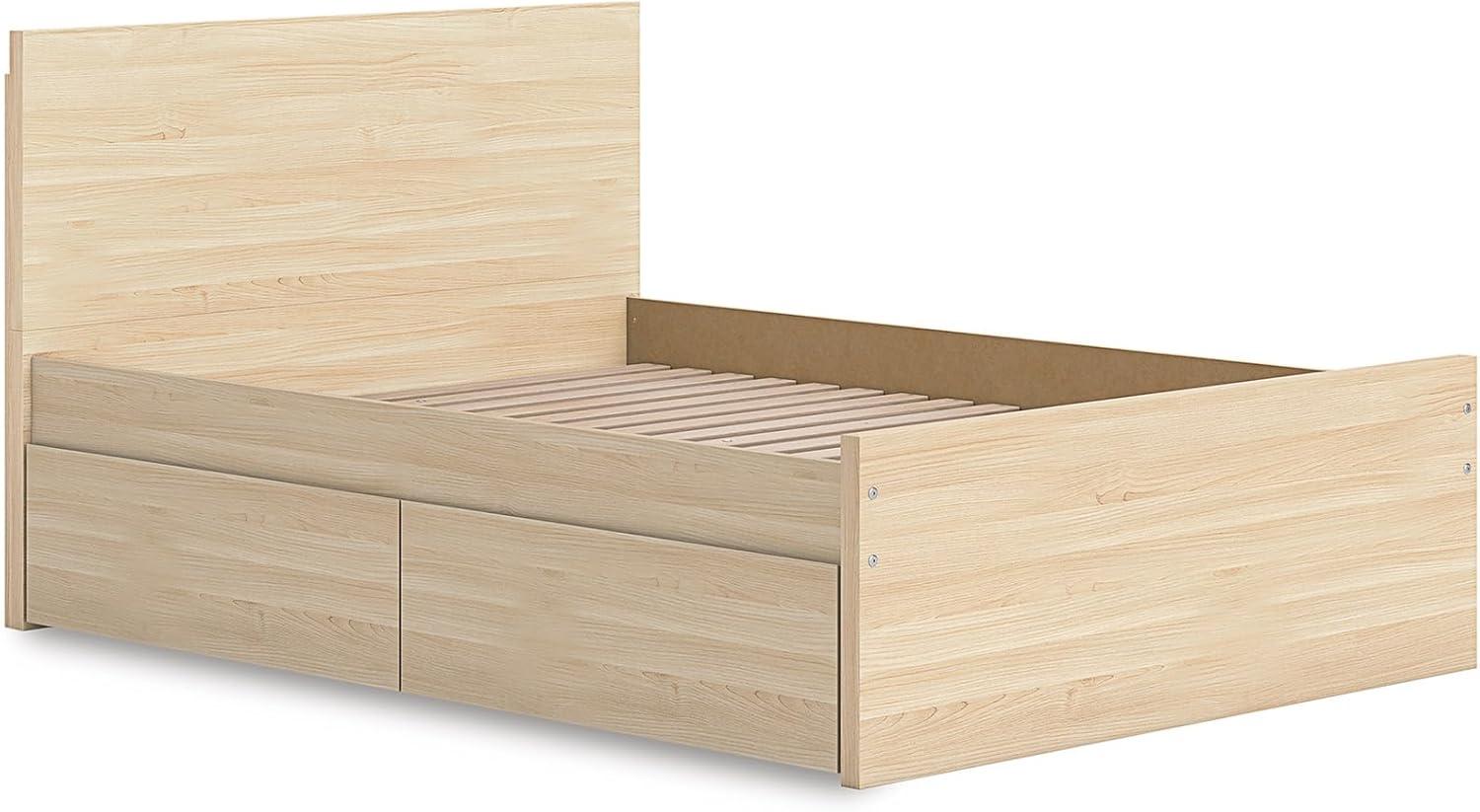 imageSignature Design by Ashley Onita Minimalist 4Drawer Full Platform Bed with 2 Side Storage Foundation or Box Spring Not Needed WhiteLight Brown