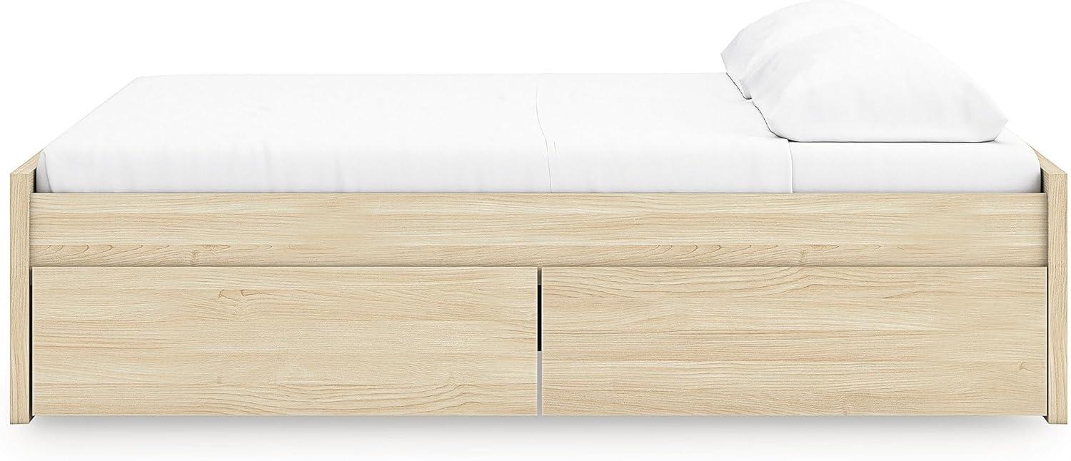 imageSignature Design by Ashley Onita Minimalist 4Drawer Full Platform Bed with 2 Side Storage Foundation or Box Spring Not Needed WhiteLight Brown