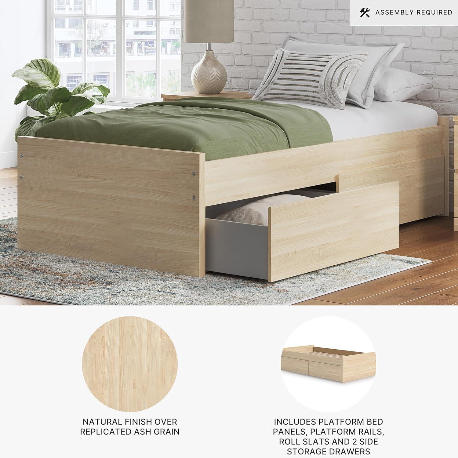 imageSignature Design by Ashley Onita Minimalist 4Drawer Full Platform Bed with 2 Side Storage Foundation or Box Spring Not Needed WhiteLight Brown