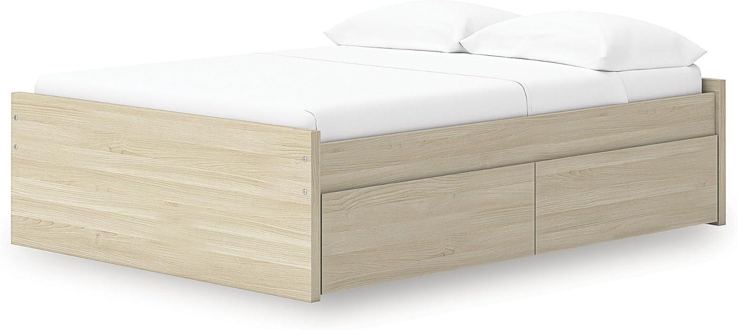 imageSignature Design by Ashley Onita Minimalist 4Drawer Full Platform Bed with 2 Side Storage Foundation or Box Spring Not Needed WhiteLight Brown