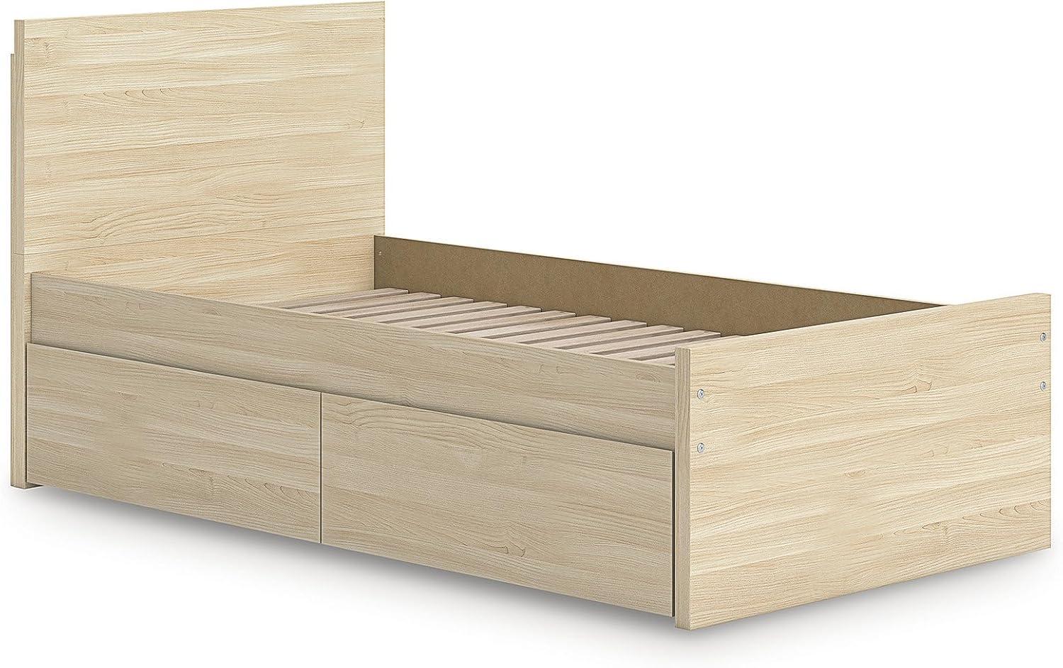 imageSignature Design by Ashley Onita Minimalist 4Drawer Full Platform Bed with 2 Side Storage Foundation or Box Spring Not Needed WhiteLight Brown