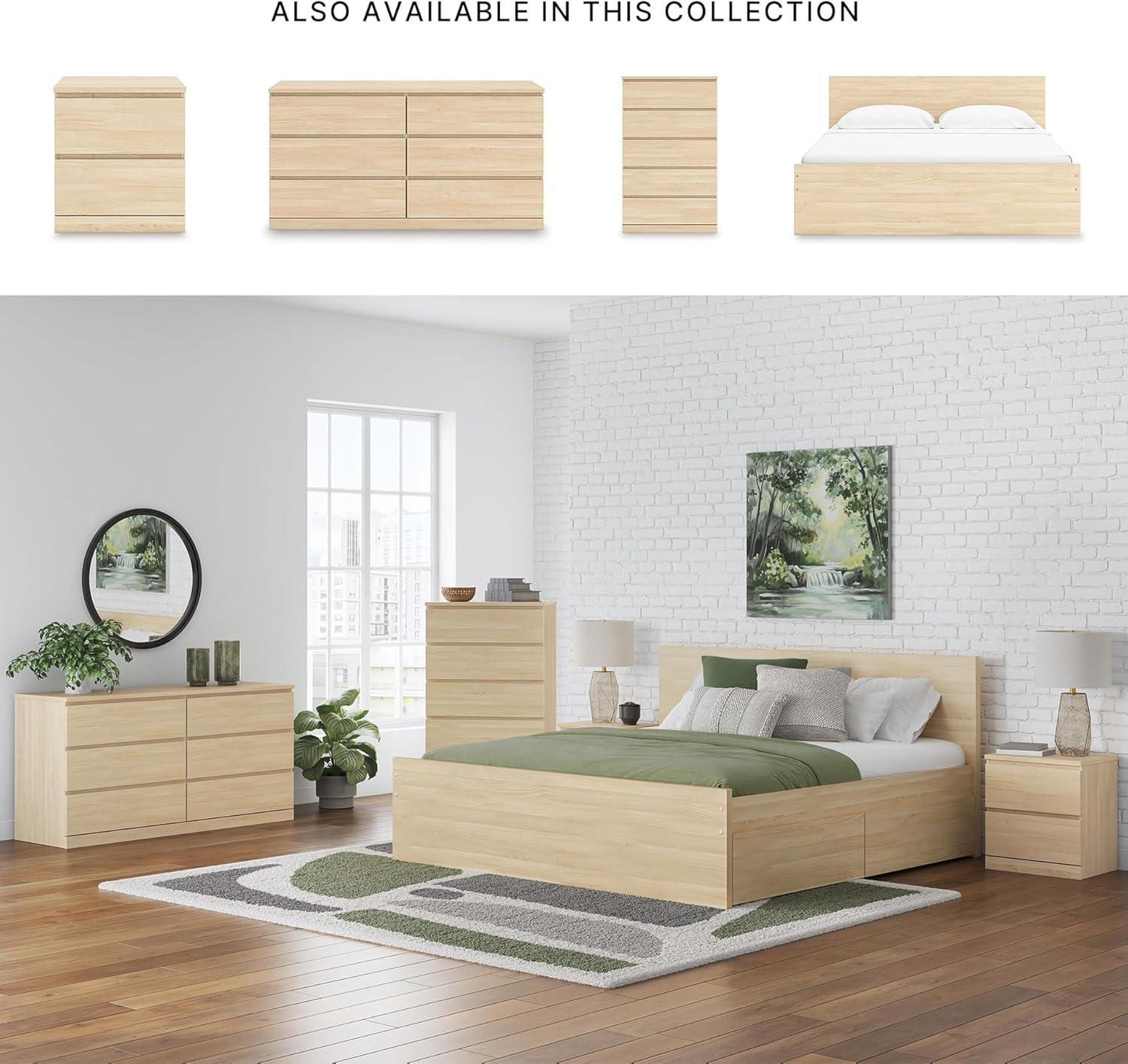 imageSignature Design by Ashley Onita Minimalist 4Drawer Full Platform Bed with 2 Side Storage Foundation or Box Spring Not Needed WhiteLight Brown