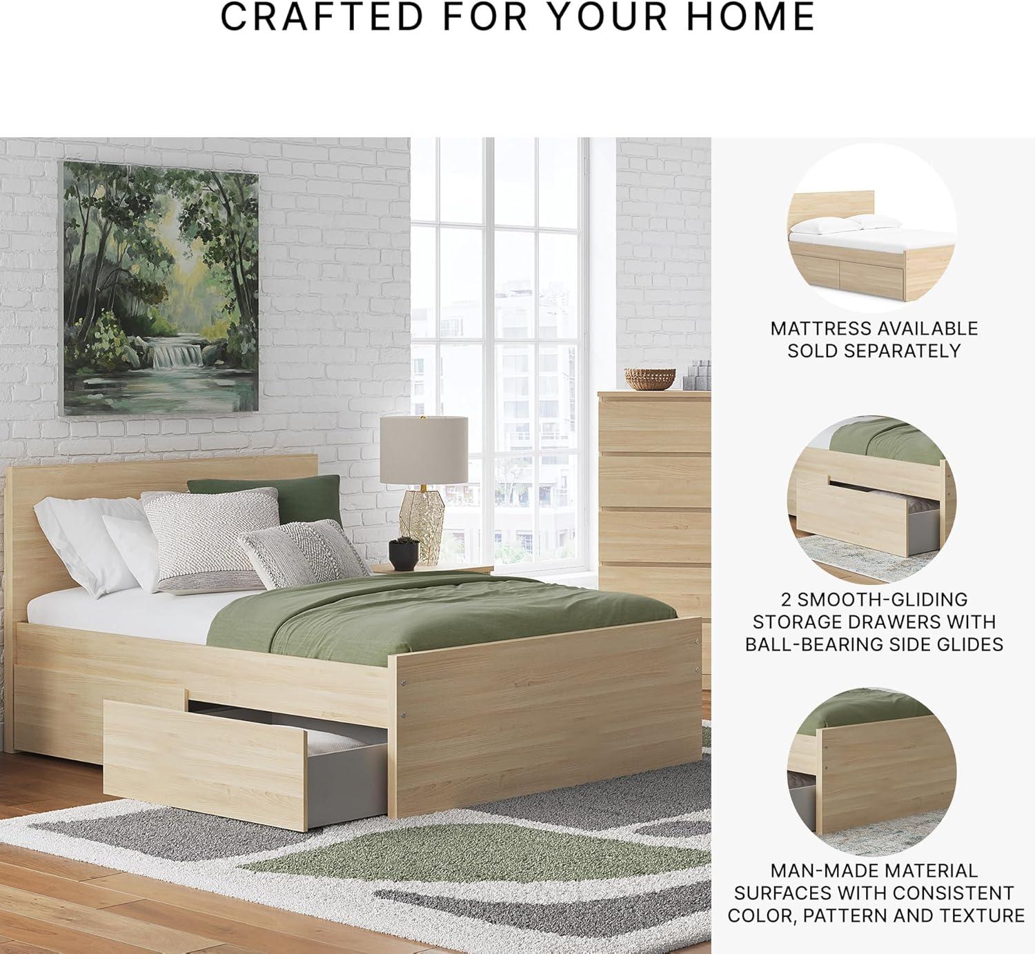 imageSignature Design by Ashley Onita Minimalist 4Drawer Full Platform Bed with 2 Side Storage Foundation or Box Spring Not Needed WhiteLight Brown