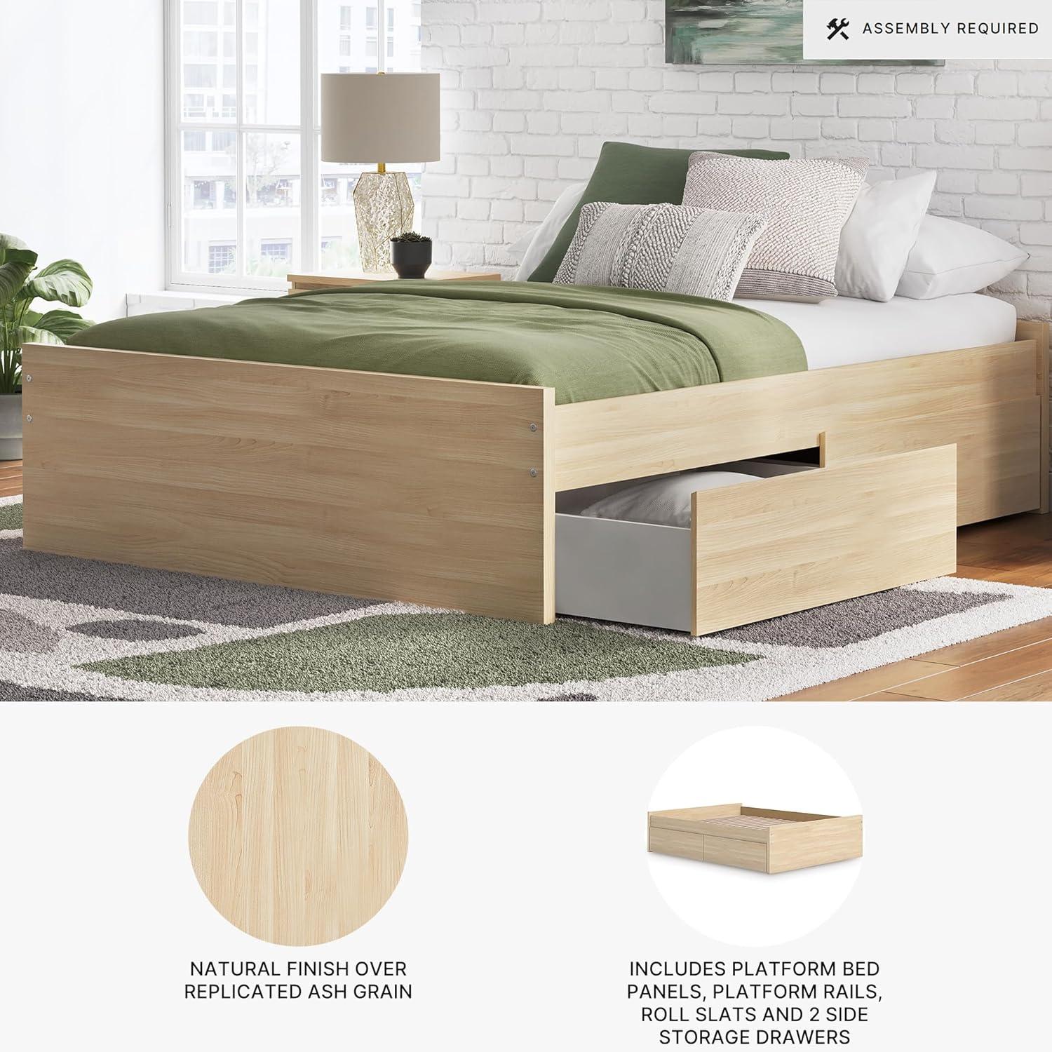 imageSignature Design by Ashley Onita Minimalist 4Drawer Full Platform Bed with 2 Side Storage Foundation or Box Spring Not Needed WhiteLight Brown