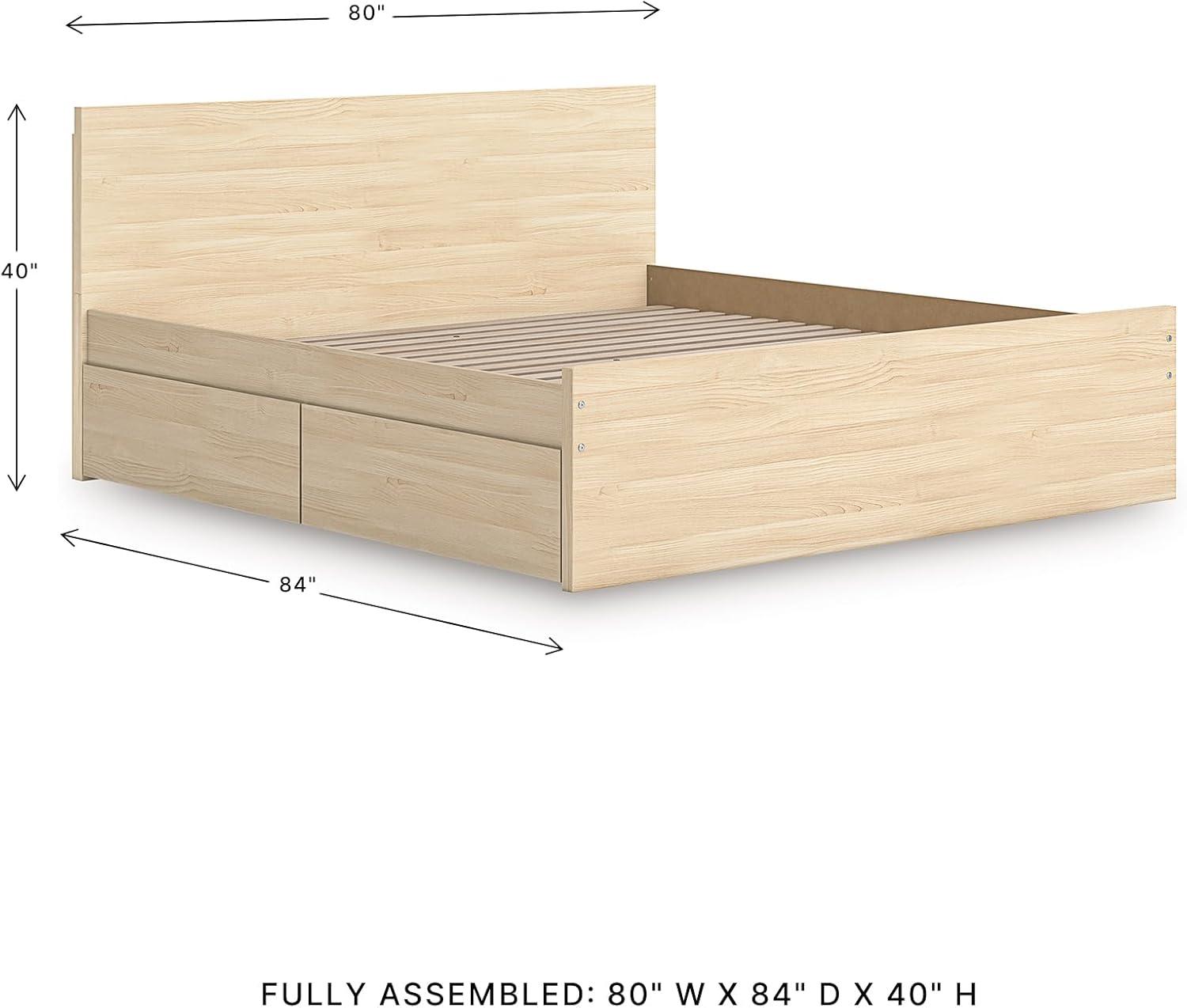 imageSignature Design by Ashley Onita Minimalist 4Drawer Full Platform Bed with 2 Side Storage Foundation or Box Spring Not Needed WhiteLight Brown