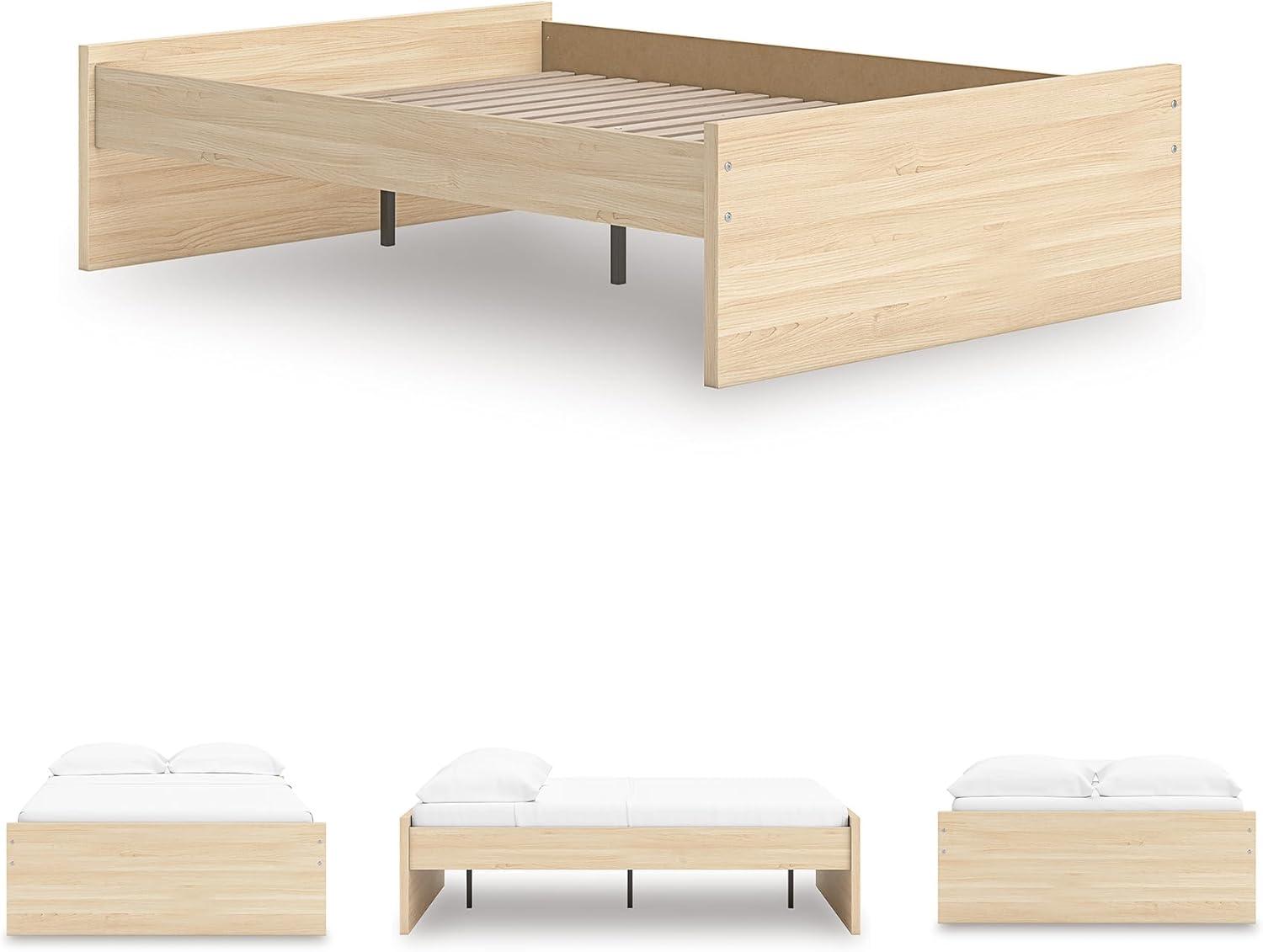 imageSignature Design by Ashley Onita Minimalist 4Drawer Full Platform Bed with 2 Side Storage Foundation or Box Spring Not Needed WhiteLight Brown