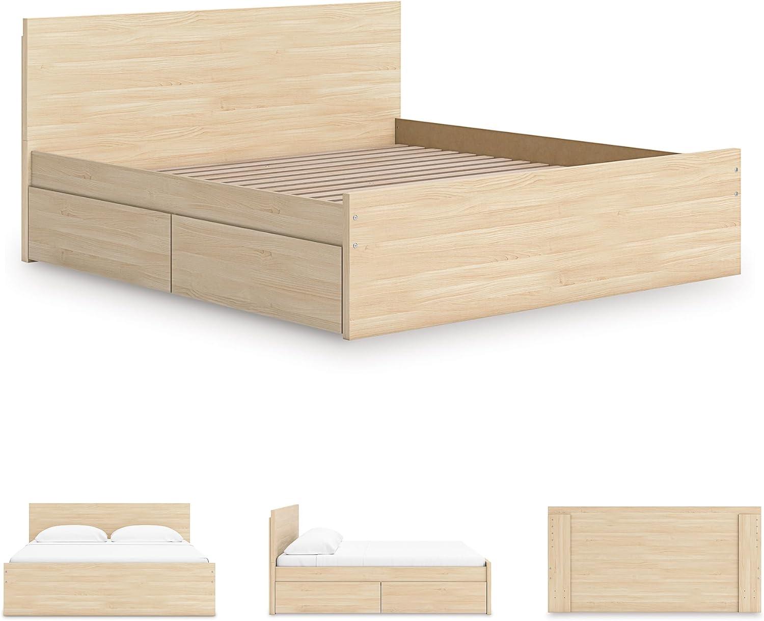 imageSignature Design by Ashley Onita Minimalist 4Drawer Full Platform Bed with 2 Side Storage Foundation or Box Spring Not Needed WhiteLight Brown