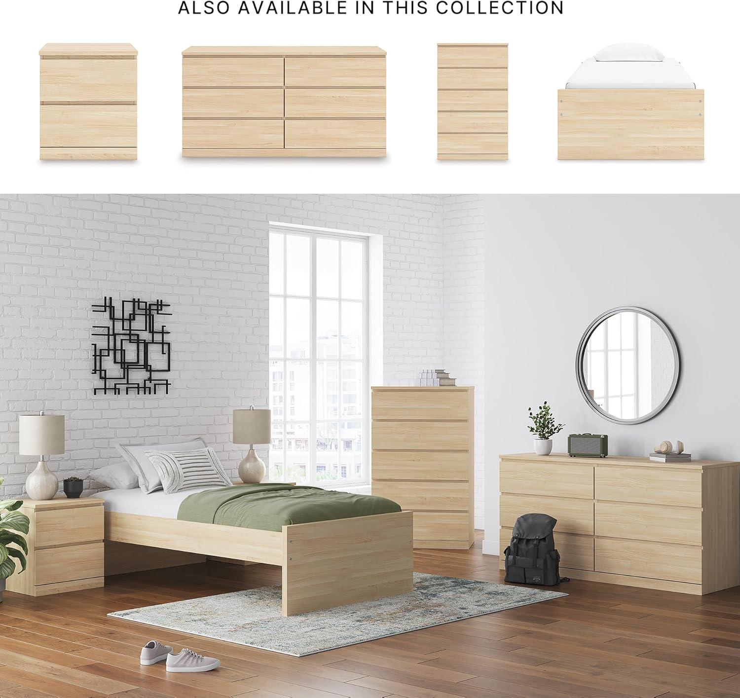 imageSignature Design by Ashley Onita Minimalist 4Drawer Full Platform Bed with 2 Side Storage Foundation or Box Spring Not Needed WhiteLight Brown