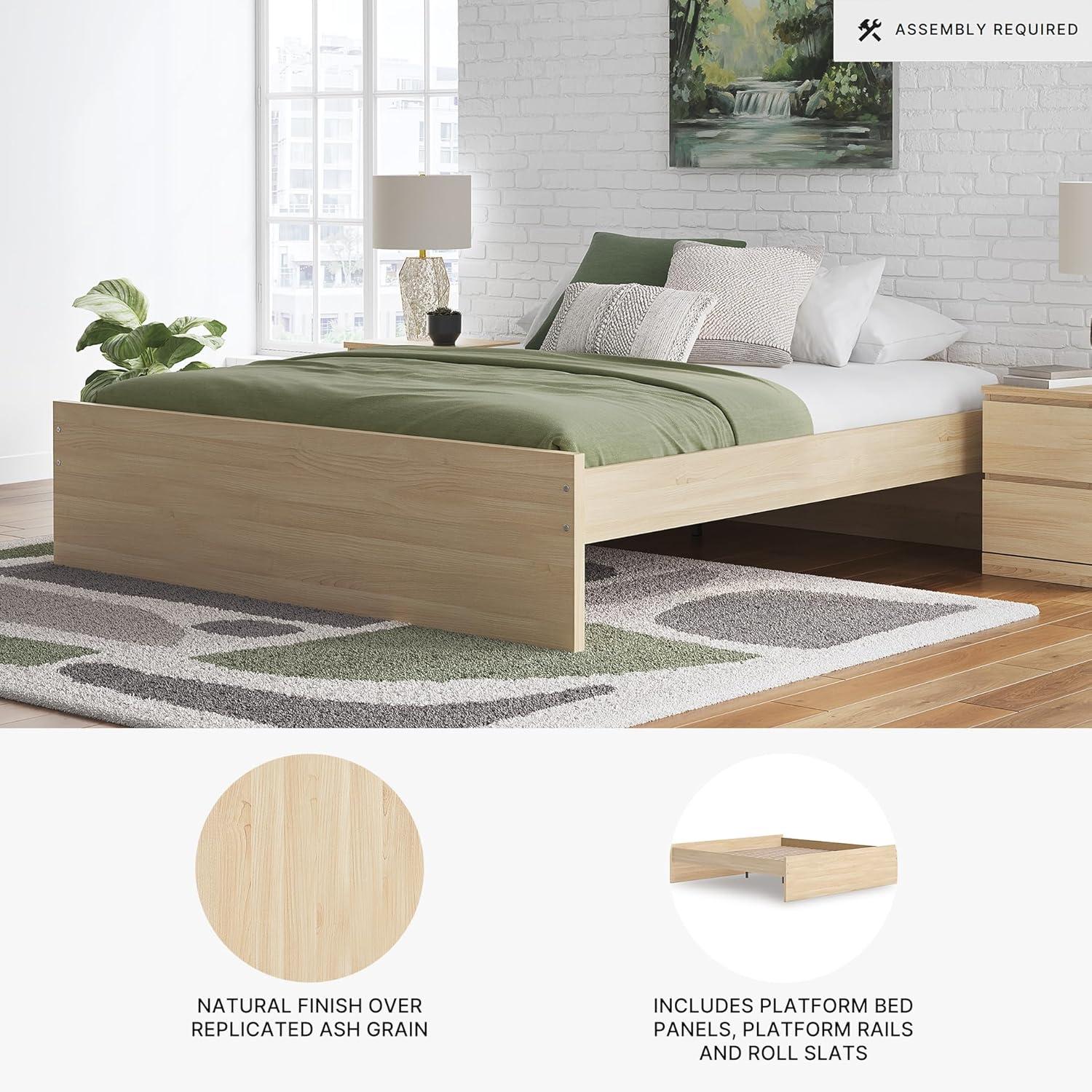 imageSignature Design by Ashley Onita Minimalist 4Drawer Full Platform Bed with 2 Side Storage Foundation or Box Spring Not Needed WhiteLight Brown