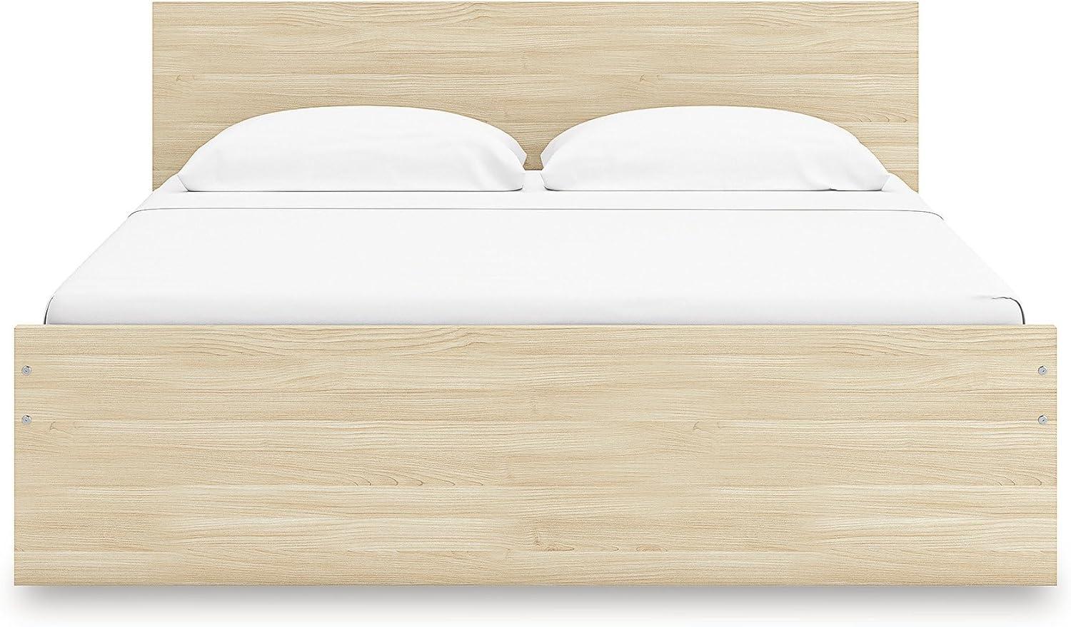 imageSignature Design by Ashley Onita Minimalist 4Drawer Full Platform Bed with 2 Side Storage Foundation or Box Spring Not Needed WhiteLight Brown