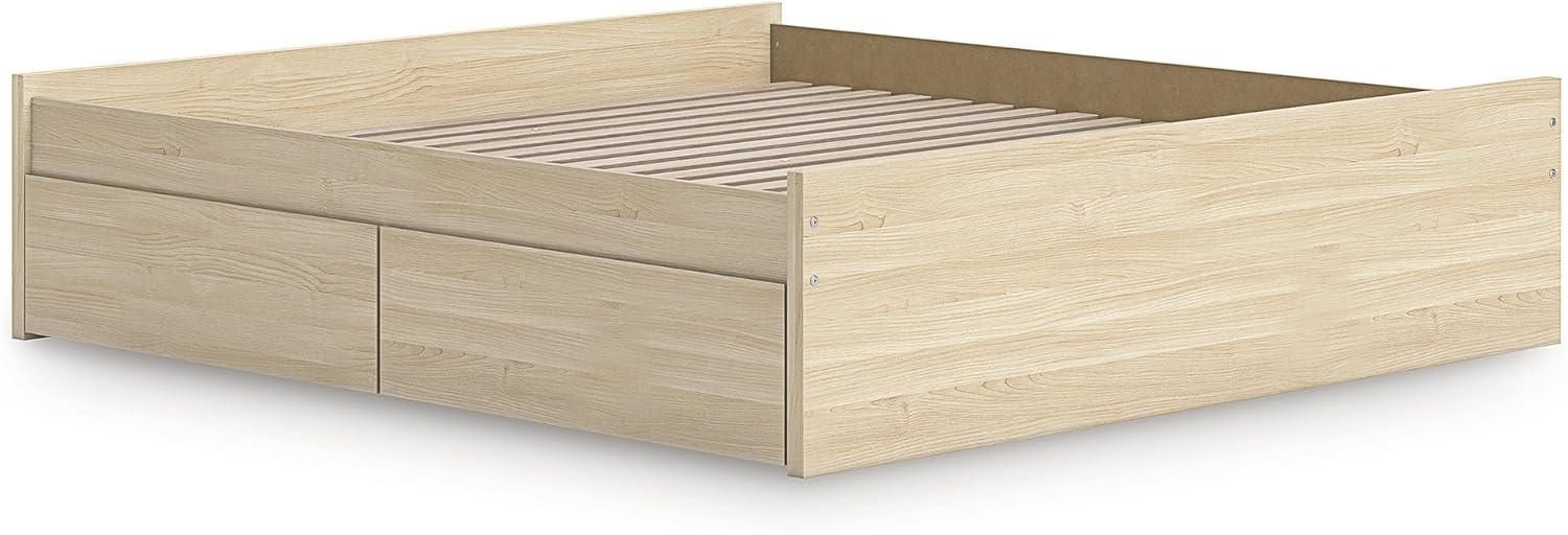 imageSignature Design by Ashley Onita Minimalist 4Drawer Full Platform Bed with 2 Side Storage Foundation or Box Spring Not Needed WhiteLight Brown