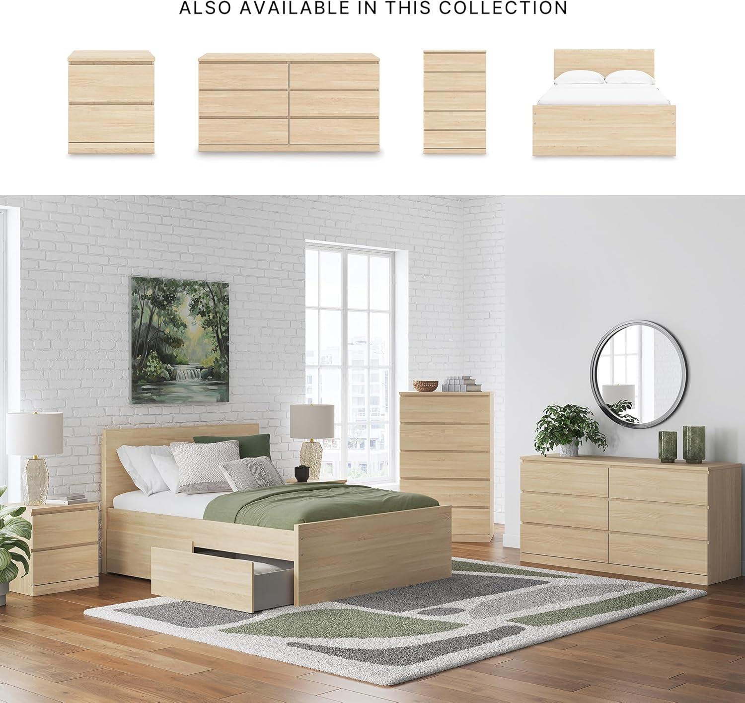 imageSignature Design by Ashley Onita Minimalist 4Drawer Full Platform Bed with 2 Side Storage Foundation or Box Spring Not Needed WhiteLight Brown