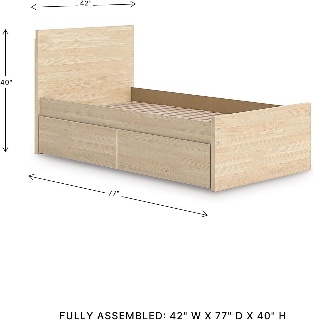 imageSignature Design by Ashley Onita Minimalist 4Drawer Full Platform Bed with 2 Side Storage Foundation or Box Spring Not Needed WhiteLight Brown