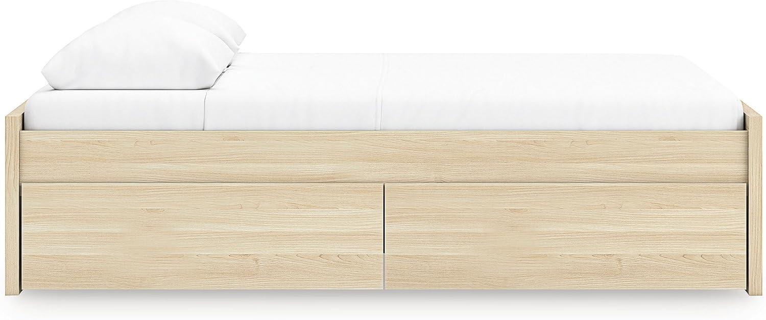 imageSignature Design by Ashley Onita Minimalist 4Drawer Full Platform Bed with 2 Side Storage Foundation or Box Spring Not Needed WhiteLight Brown