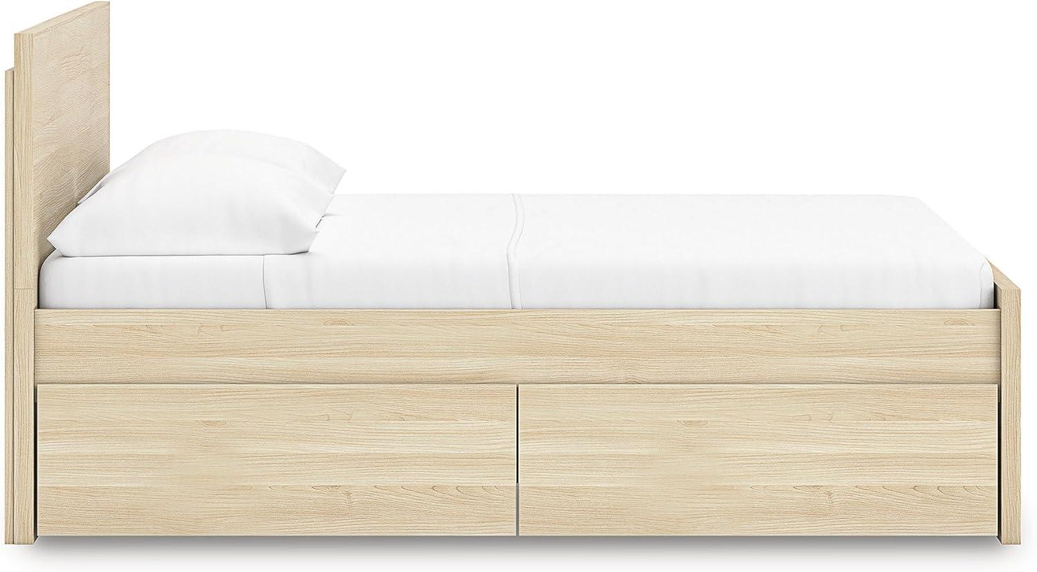 imageSignature Design by Ashley Onita Minimalist 4Drawer Full Platform Bed with 2 Side Storage Foundation or Box Spring Not Needed WhiteLight Brown