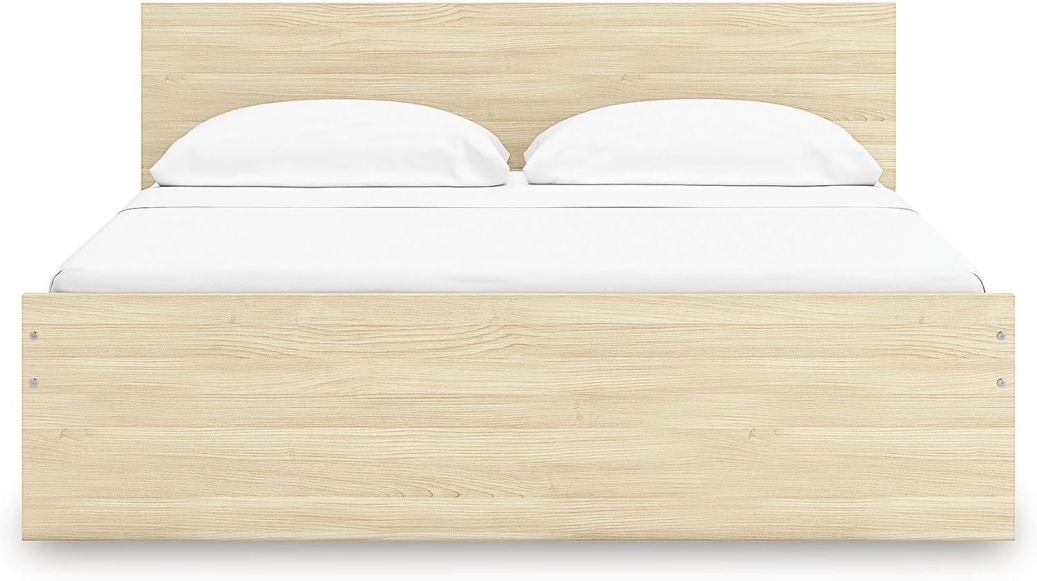 imageSignature Design by Ashley Onita Minimalist 4Drawer Full Platform Bed with 2 Side Storage Foundation or Box Spring Not Needed WhiteLight Brown