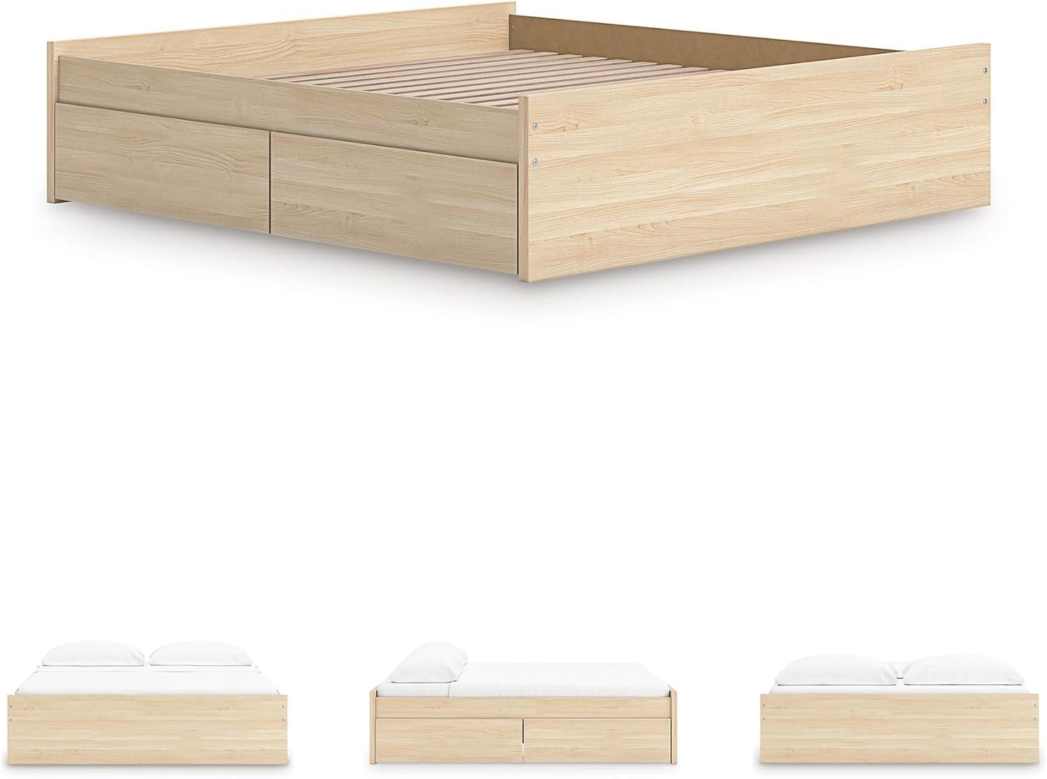 imageSignature Design by Ashley Onita Minimalist 4Drawer Full Platform Bed with 2 Side Storage Foundation or Box Spring Not Needed WhiteLight Brown