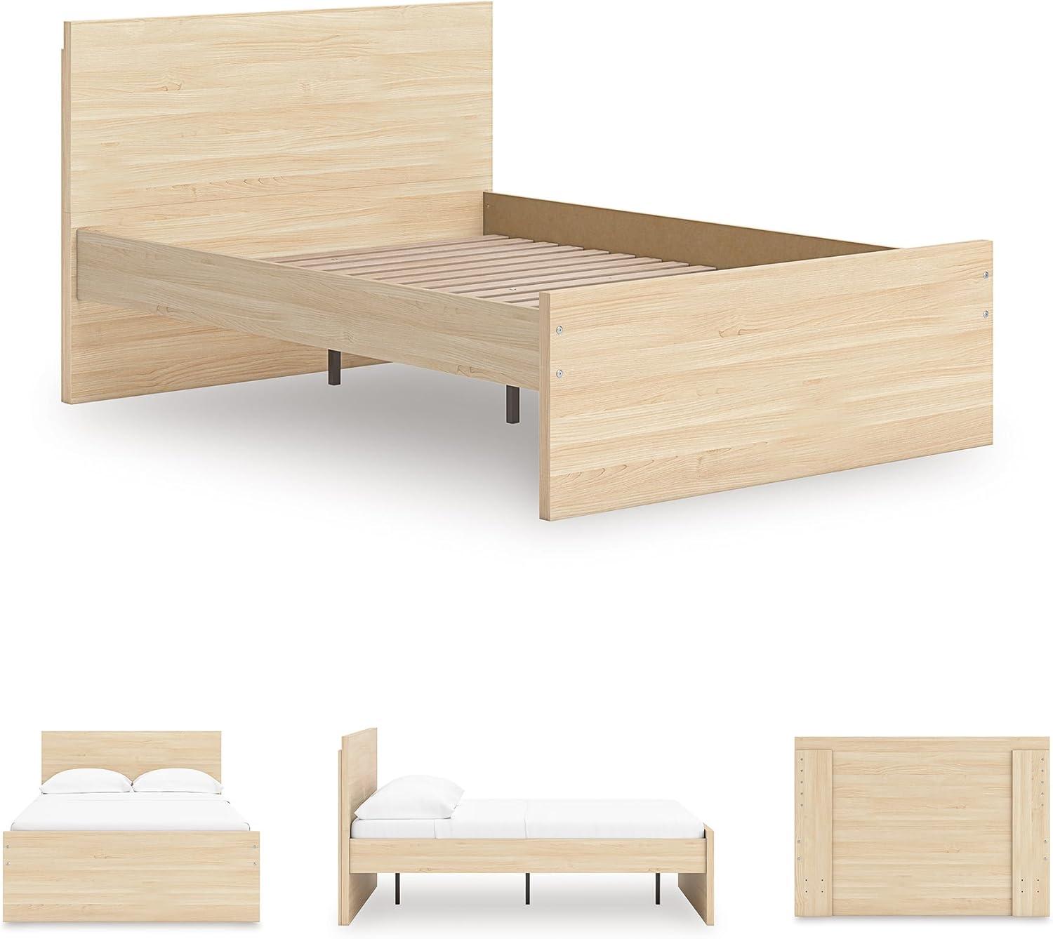 imageSignature Design by Ashley Onita Minimalist 4Drawer Full Platform Bed with 2 Side Storage Foundation or Box Spring Not Needed WhiteLight Brown