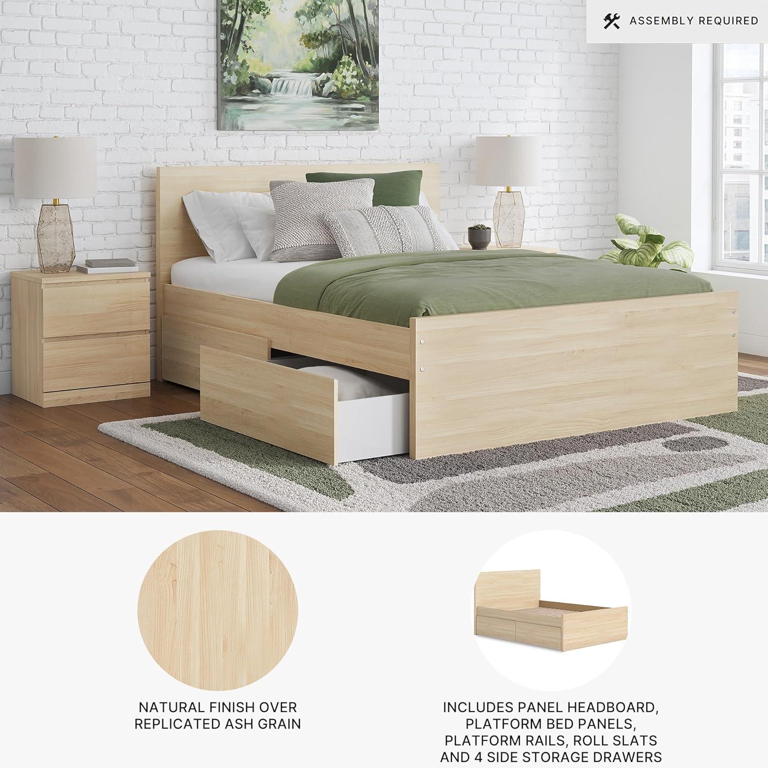 imageSignature Design by Ashley Onita Minimalist 4Drawer Full Platform Bed with 2 Side Storage Foundation or Box Spring Not Needed WhiteLight Brown