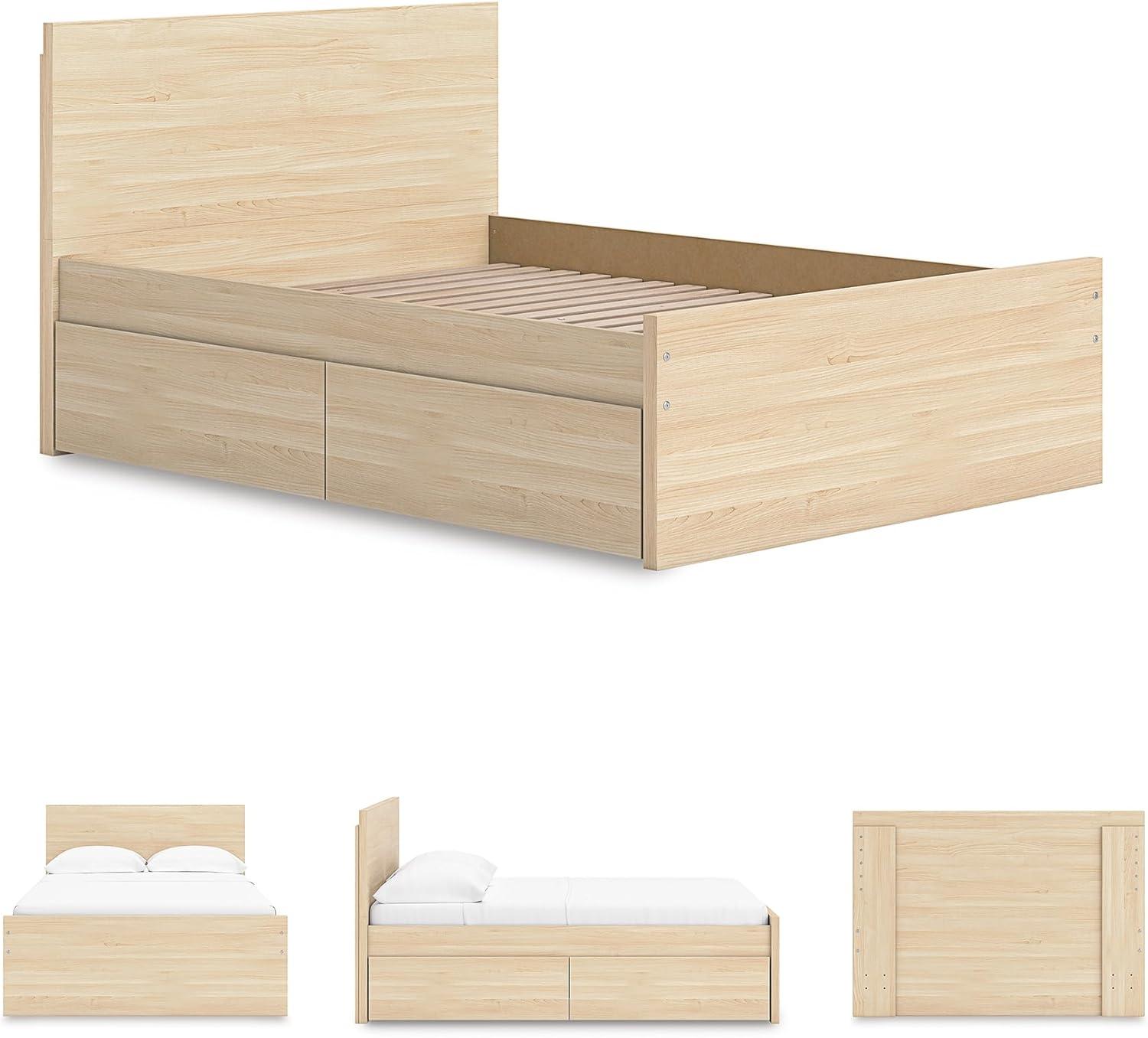 imageSignature Design by Ashley Onita Minimalist 4Drawer Full Platform Bed with 2 Side Storage Foundation or Box Spring Not Needed WhiteLight Brown